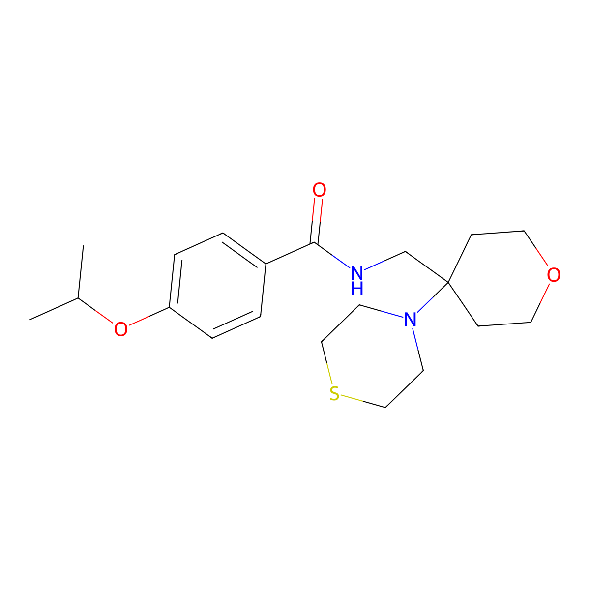 4-(propan-2-yloxy)-N-{[4-(thiomorpholin-4-yl)oxan-4-yl]methyl}benzamide molecular structure, CAS 2415519-99-0