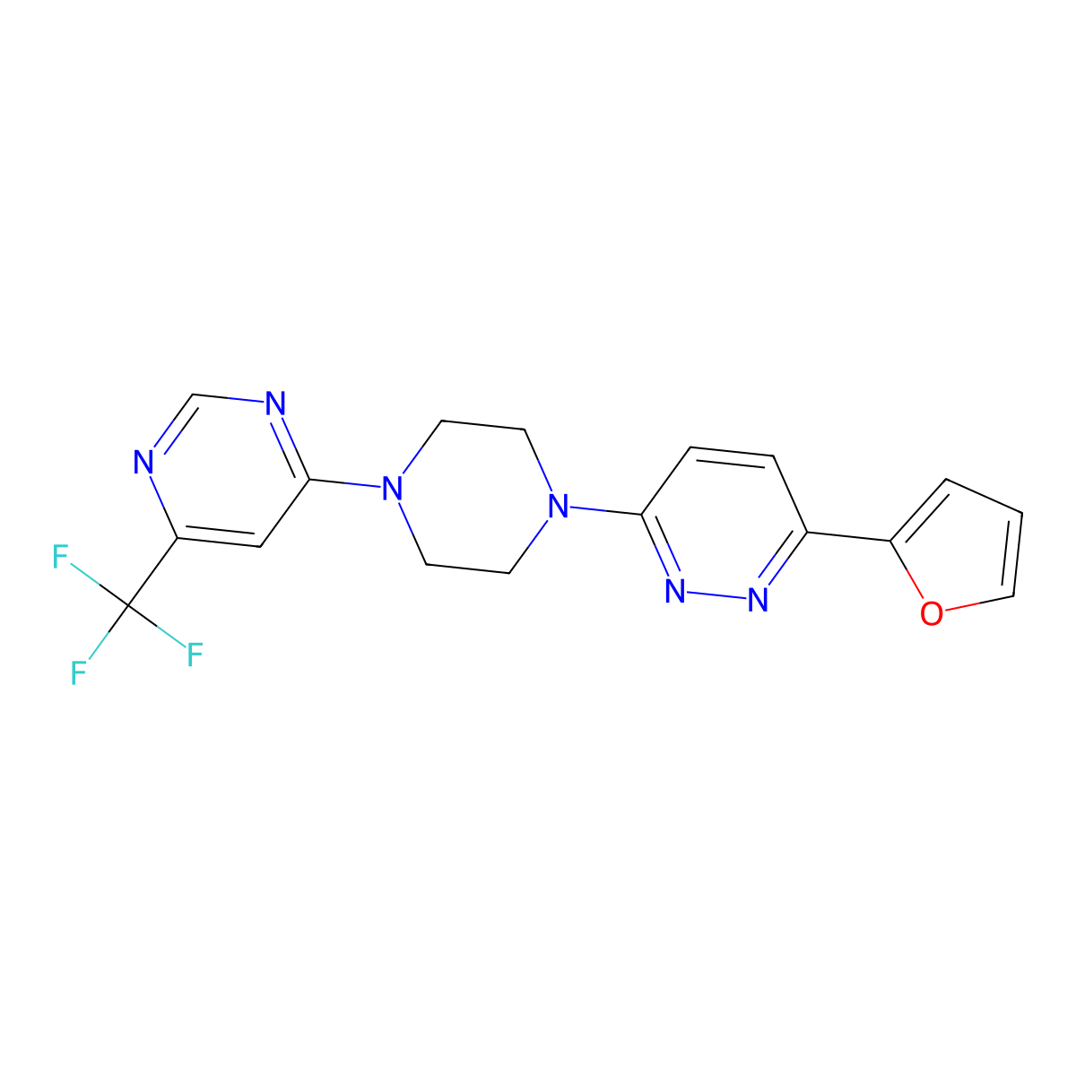 3-(Furan-2-yl)-6-{4-[6-(trifluoromethyl)pyrimidin-4-yl]piperazin-1-yl}pyridazine molecular structure, CAS 2415520-04-4
