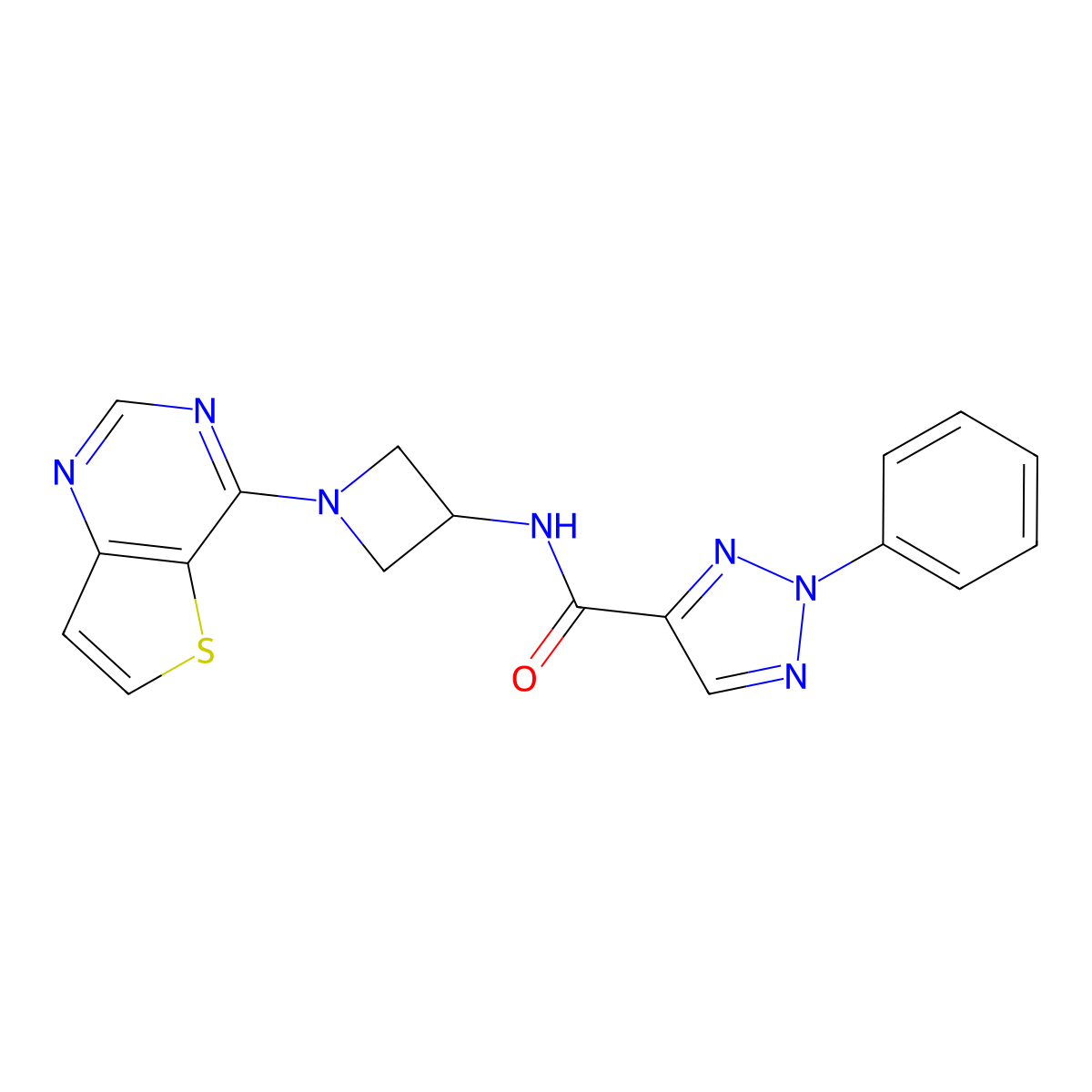 2-phenyl-N-(1-{thieno[3,2-d]pyrimidin-4-yl}azetidin-3-yl)-2H-1,2,3-triazole-4-carboxamide molecular structure, CAS 2415520-06-6