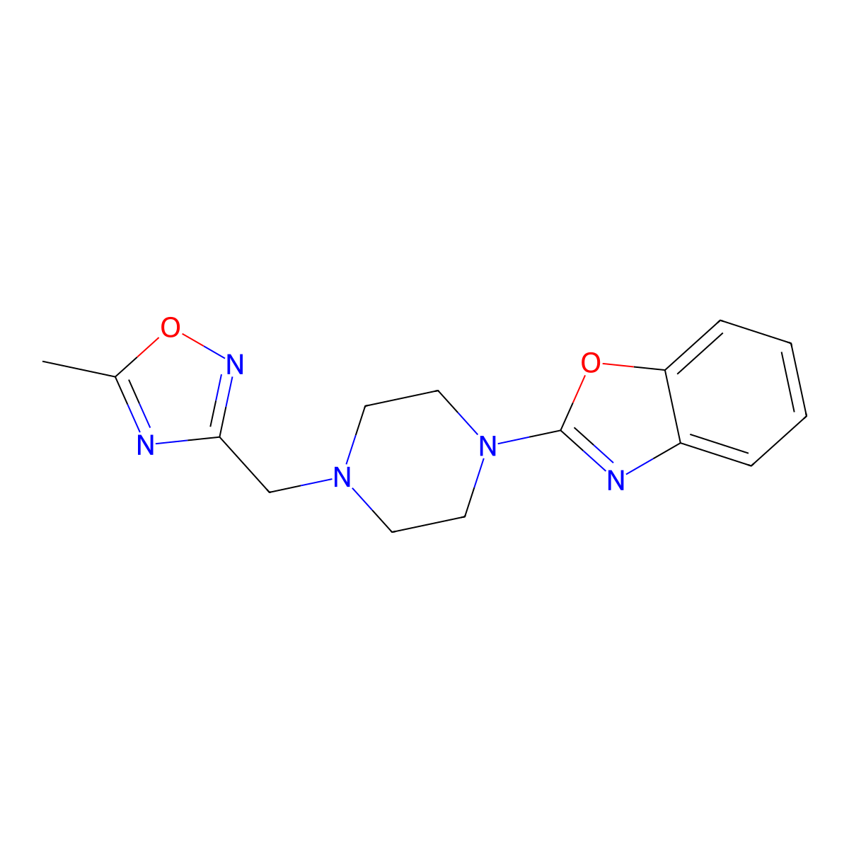 2-{4-[(5-Methyl-1,2,4-oxadiazol-3-yl)methyl]piperazin-1-yl}-1,3-benzoxazole molecular structure, CAS 2415520-14-6