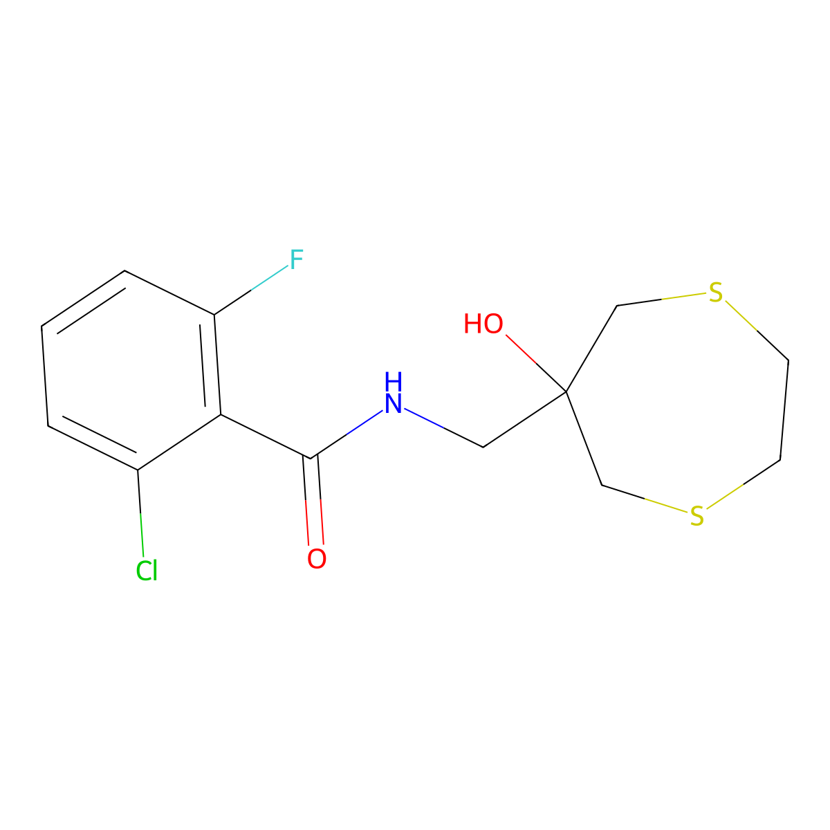 2-Chloro-6-fluoro-N-[(6-hydroxy-1,4-dithiepan-6-yl)methyl]benzamide molecular structure, CAS 2415520-21-5