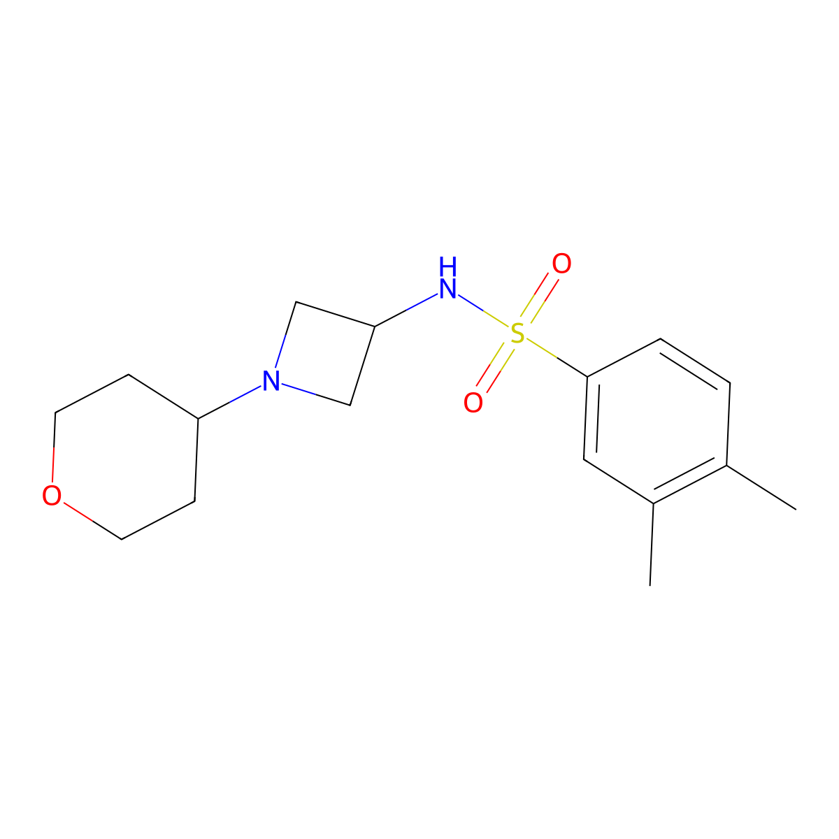 3,4-dimethyl-N-[1-(oxan-4-yl)azetidin-3-yl]benzene-1-sulfonamide molecular structure, CAS 2415520-25-9