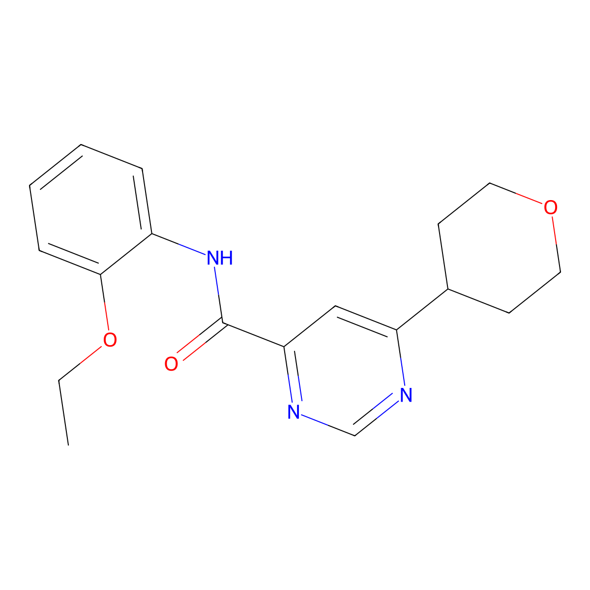 N-(2-Ethoxyphenyl)-6-(oxan-4-yl)pyrimidine-4-carboxamide molecular structure, CAS 2415520-26-0