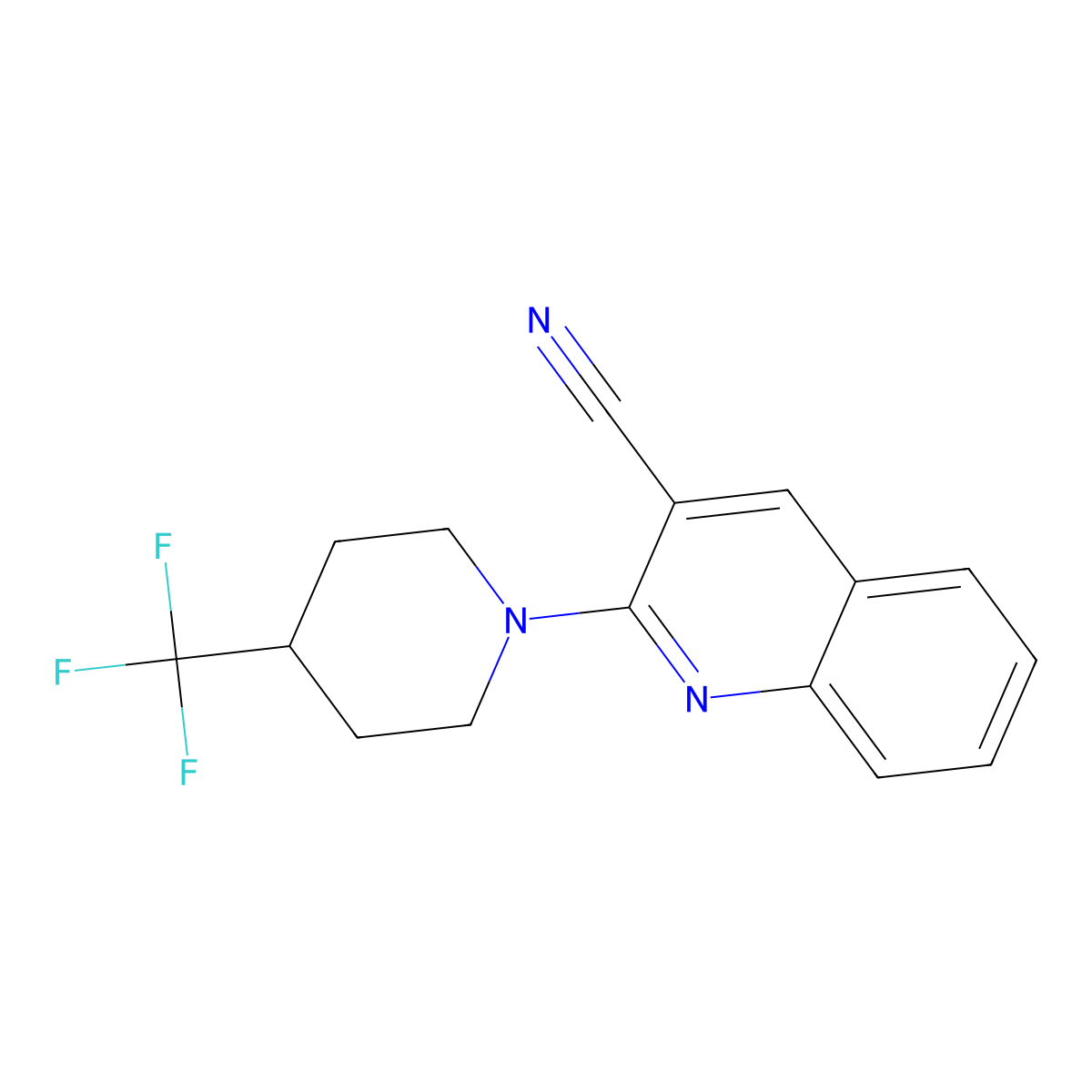 2-[4-(Trifluoromethyl)piperidin-1-yl]quinoline-3-carbonitrile molecular structure, CAS 2415520-27-1