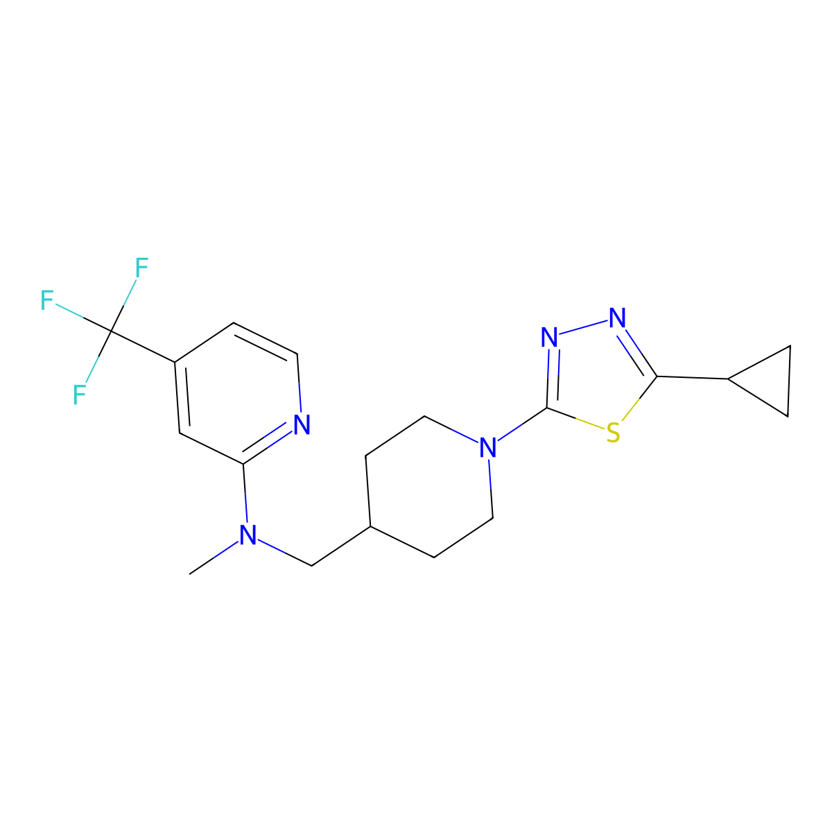 N-{[1-(5-cyclopropyl-1,3,4-thiadiazol-2-yl)piperidin-4-yl]methyl}-N-methyl-4-(trifluoromethyl)pyridin-2-amine molecular structure, CAS 2415520-28-2