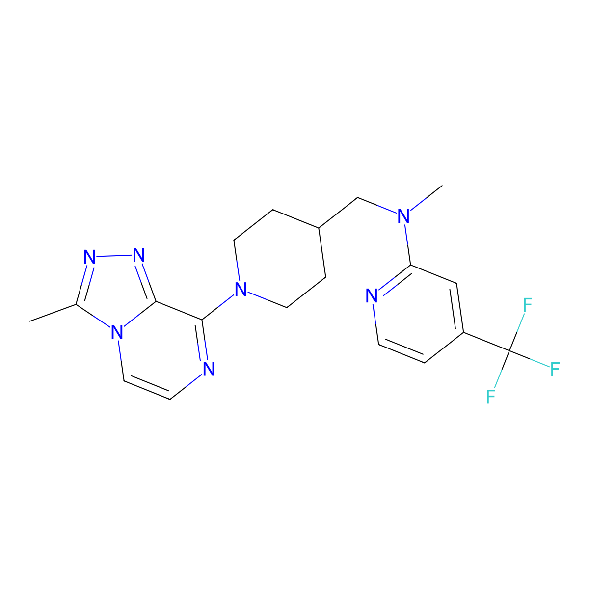 N-methyl-N-[(1-{3-methyl-[1,2,4]triazolo[4,3-a]pyrazin-8-yl}piperidin-4-yl)methyl]-4-(trifluoromethyl)pyridin-2-amine molecular structure, CAS 2415520-29-3