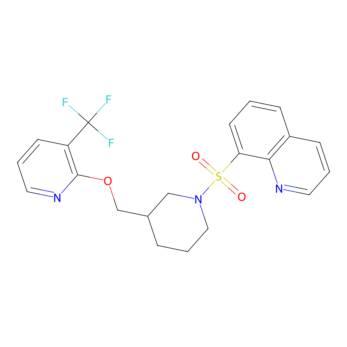 8-{[3-({[3-(Trifluoromethyl)pyridin-2-yl]oxy}methyl)piperidin-1-yl]sulfonyl}quinoline molecular structure, CAS 2415520-35-1