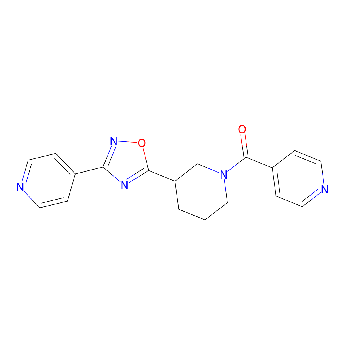 4-{5-[1-(Pyridine-4-carbonyl)piperidin-3-yl]-1,2,4-oxadiazol-3-yl}pyridine molecular structure, CAS 2415520-36-2