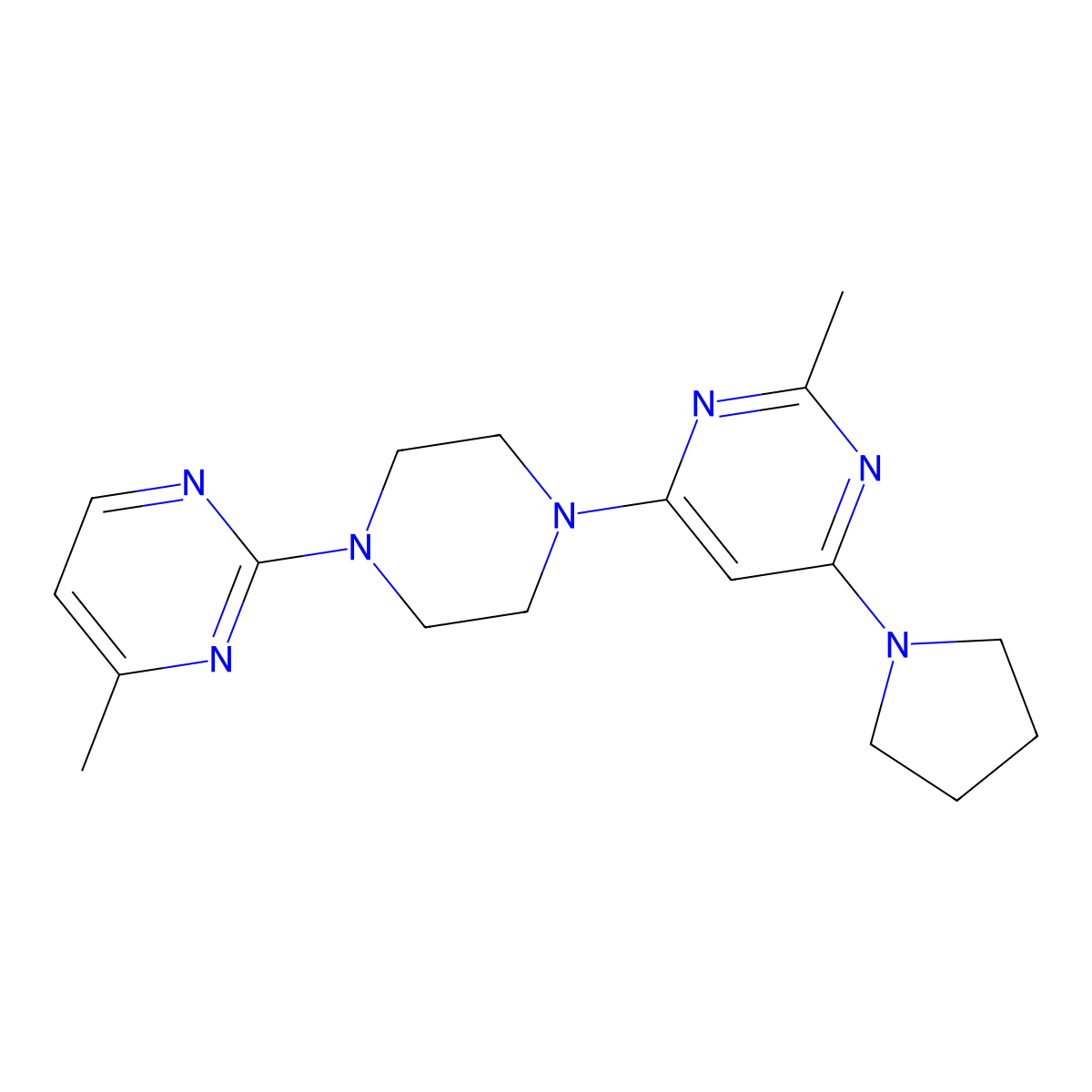 2-Methyl-4-[4-(4-methylpyrimidin-2-yl)piperazin-1-yl]-6-(pyrrolidin-1-yl)pyrimidine molecular structure, CAS 2415520-40-8