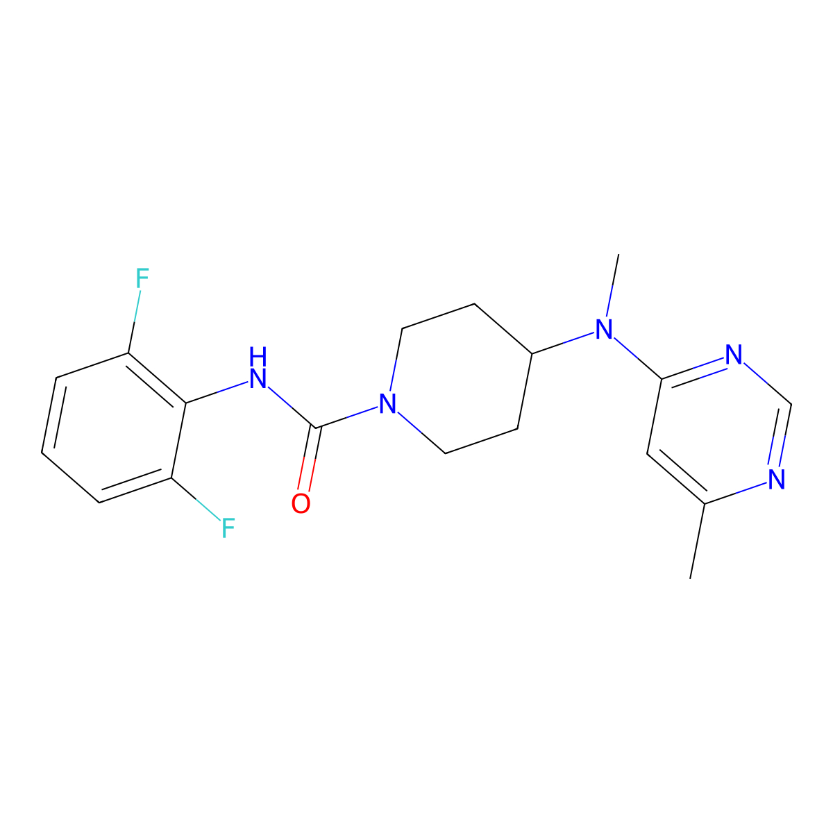 N-(2,6-difluorophenyl)-4-[methyl(6-methylpyrimidin-4-yl)amino]piperidine-1-carboxamide molecular structure, CAS 2415520-42-0