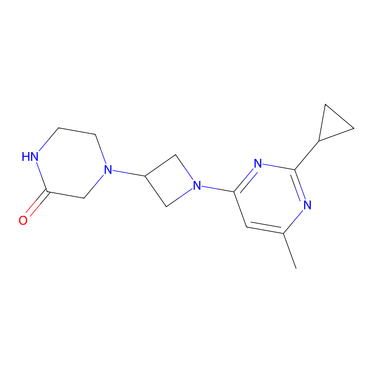 4-[1-(2-Cyclopropyl-6-methylpyrimidin-4-yl)azetidin-3-yl]piperazin-2-one molecular structure, CAS 2415520-46-4