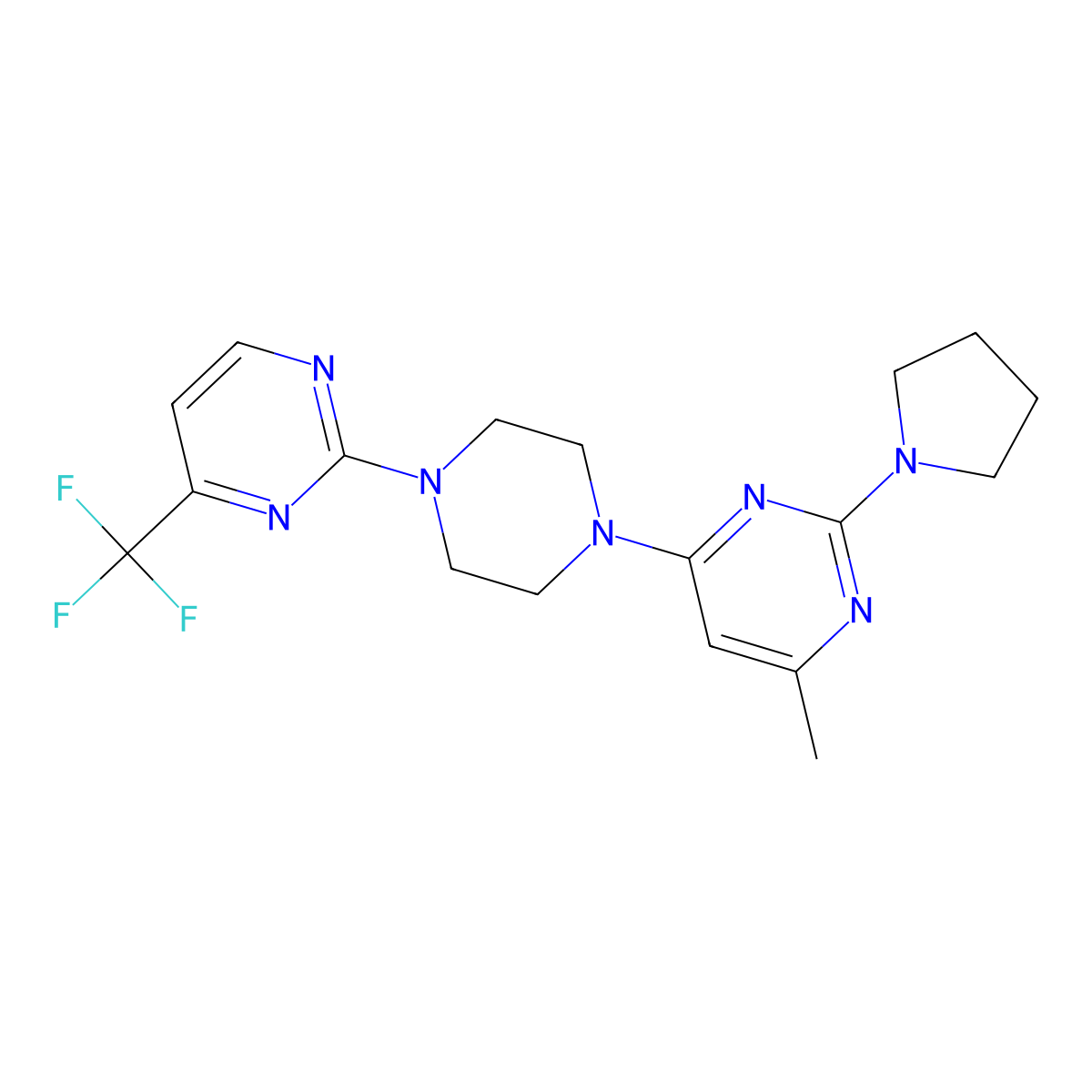 4-Methyl-2-(pyrrolidin-1-yl)-6-{4-[4-(trifluoromethyl)pyrimidin-2-yl]piperazin-1-yl}pyrimidine molecular structure, CAS 2415520-51-1