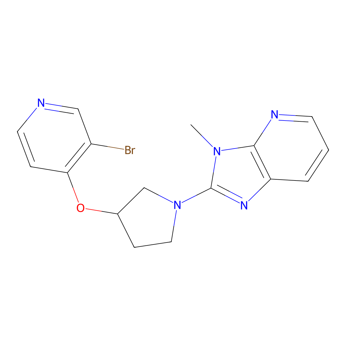 3-bromo-4-[(1-{3-methyl-3H-imidazo[4,5-b]pyridin-2-yl}pyrrolidin-3-yl)oxy]pyridine molecular structure, CAS 2415520-58-8