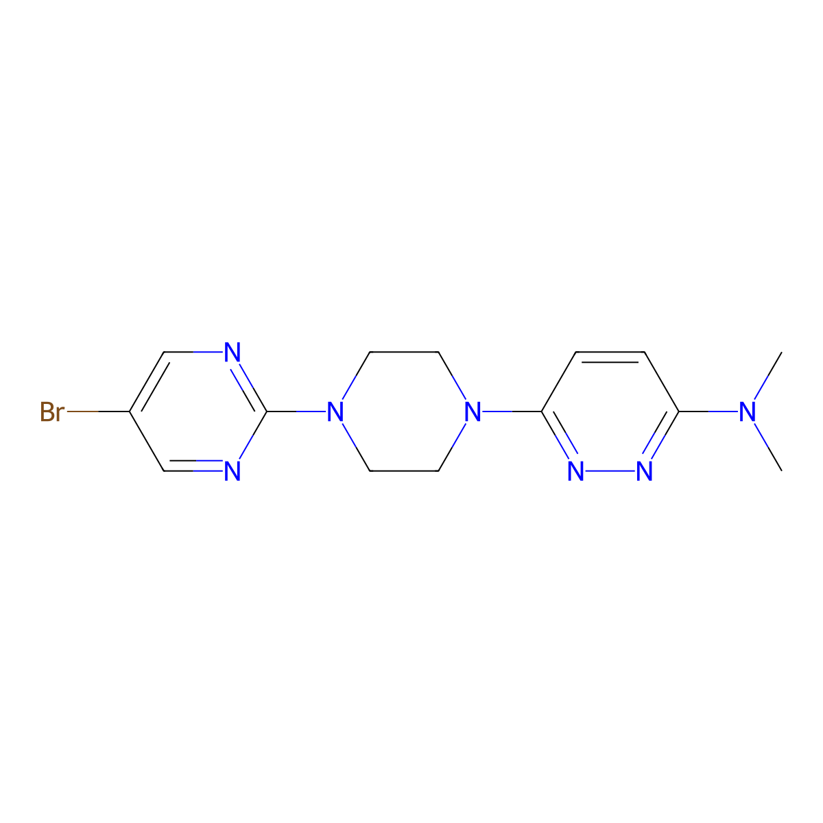 6-[4-(5-bromopyrimidin-2-yl)piperazin-1-yl]-N,N-dimethylpyridazin-3-amine molecular structure, CAS 2415520-68-0