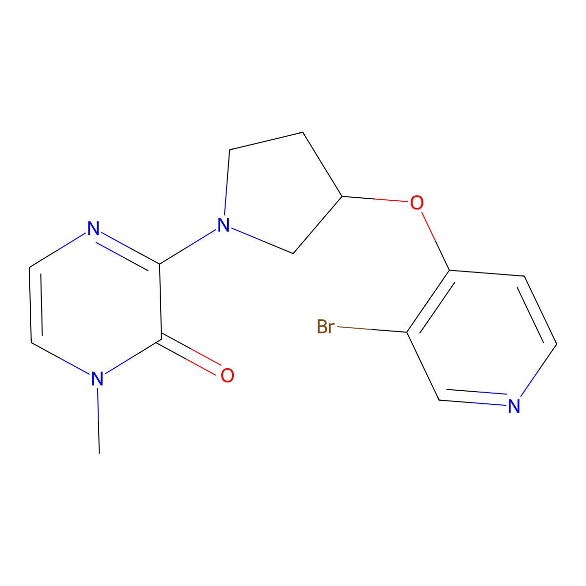 3-{3-[(3-Bromopyridin-4-yl)oxy]pyrrolidin-1-yl}-1-methyl-1,2-dihydropyrazin-2-one molecular structure, CAS 2415520-70-4