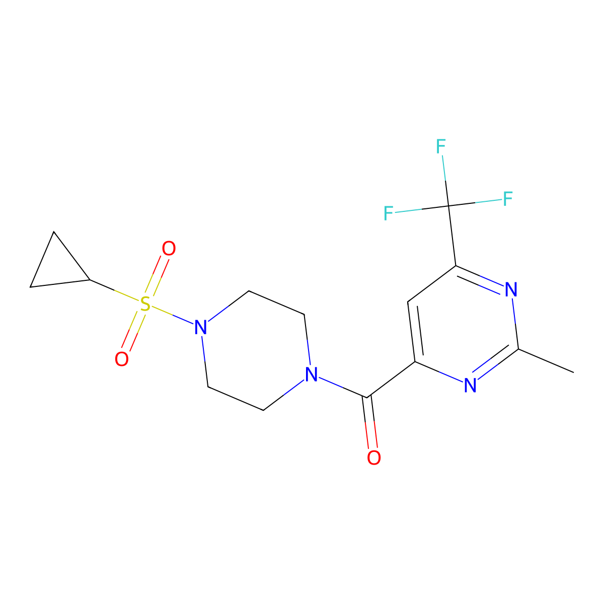 4-[4-(Cyclopropanesulfonyl)piperazine-1-carbonyl]-2-methyl-6-(trifluoromethyl)pyrimidine molecular structure, CAS 2415520-71-5