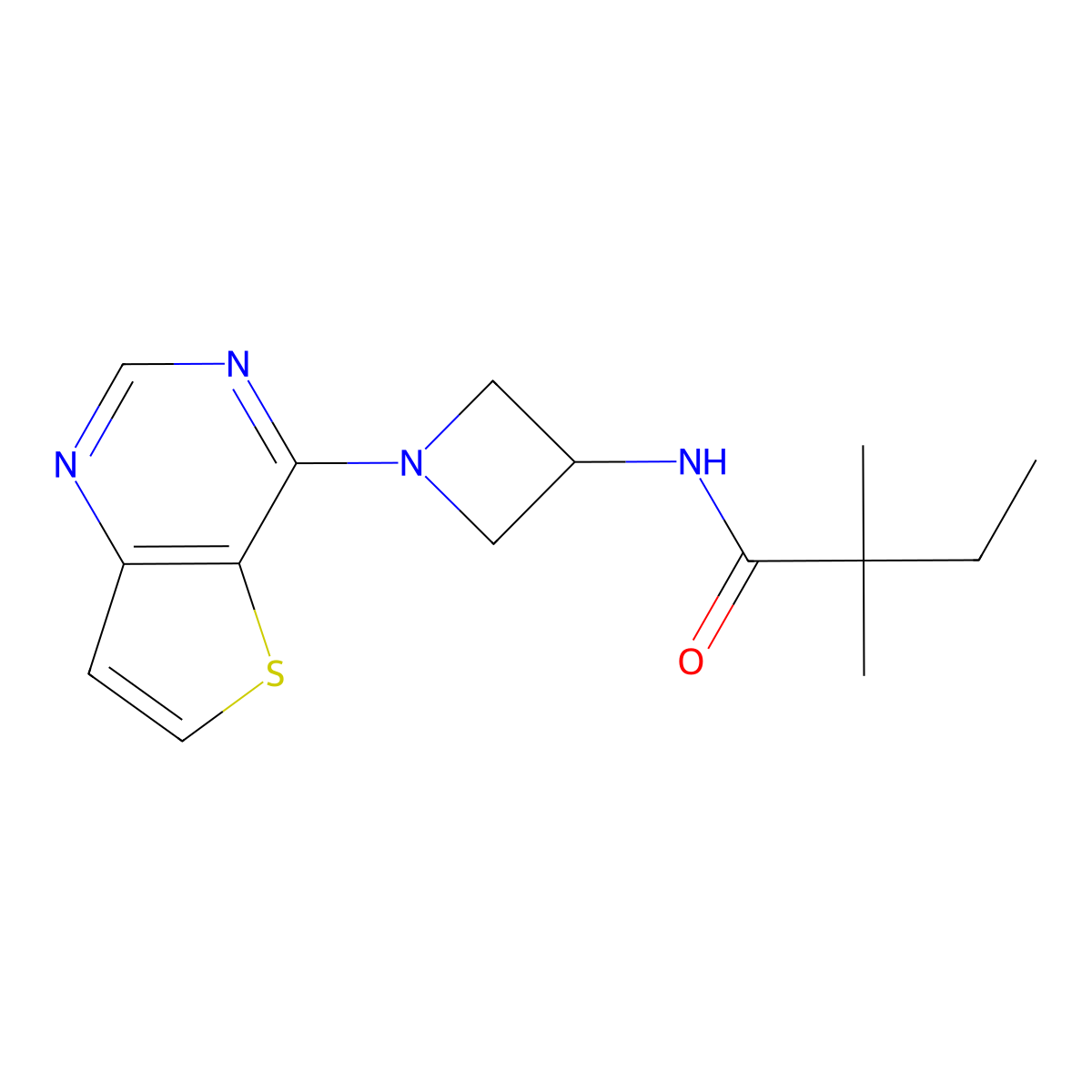2,2-dimethyl-N-(1-{thieno[3,2-d]pyrimidin-4-yl}azetidin-3-yl)butanamide molecular structure, CAS 2415520-72-6