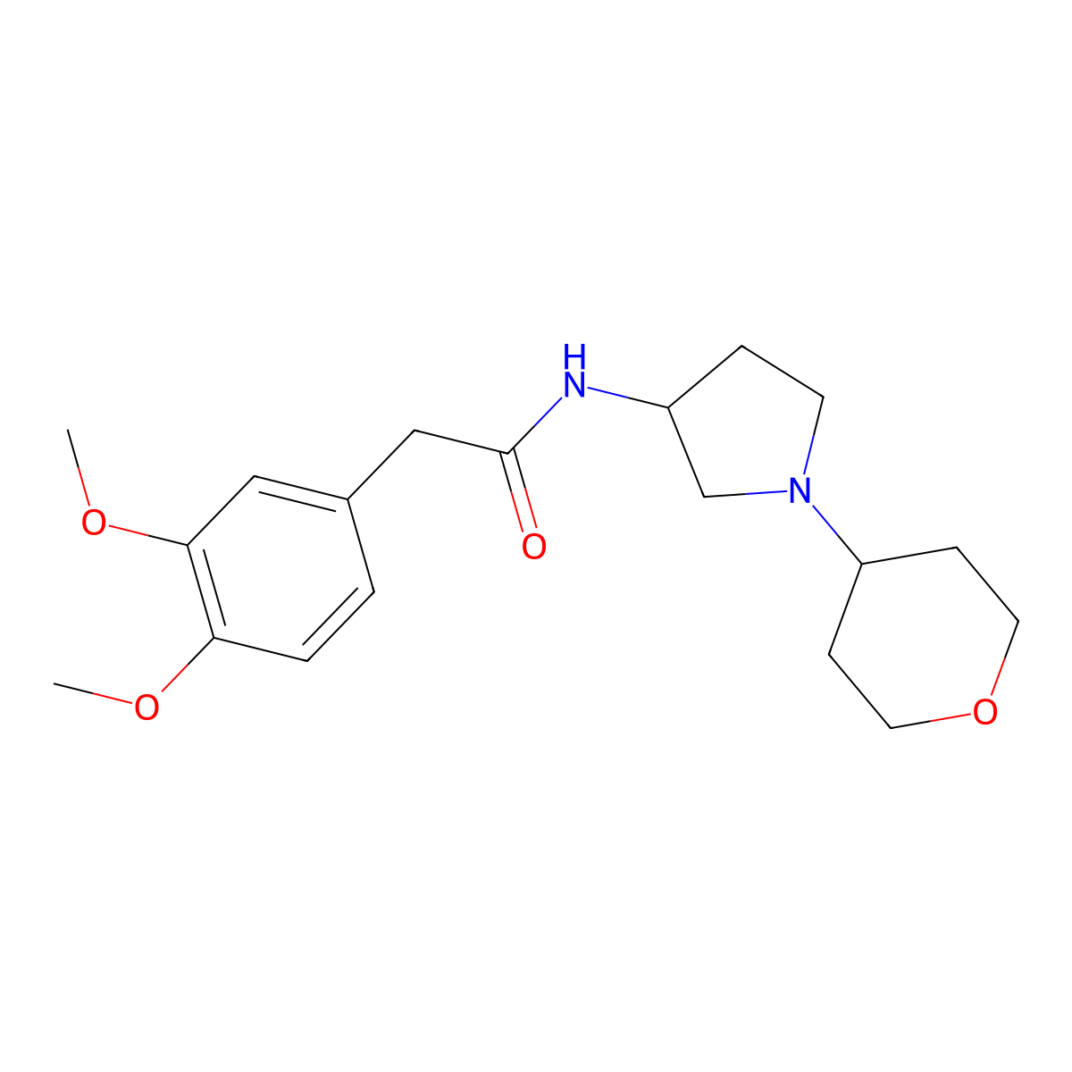 2-(3,4-Dimethoxyphenyl)-N-[1-(oxan-4-yl)pyrrolidin-3-yl]acetamide molecular structure, CAS 2415520-73-7