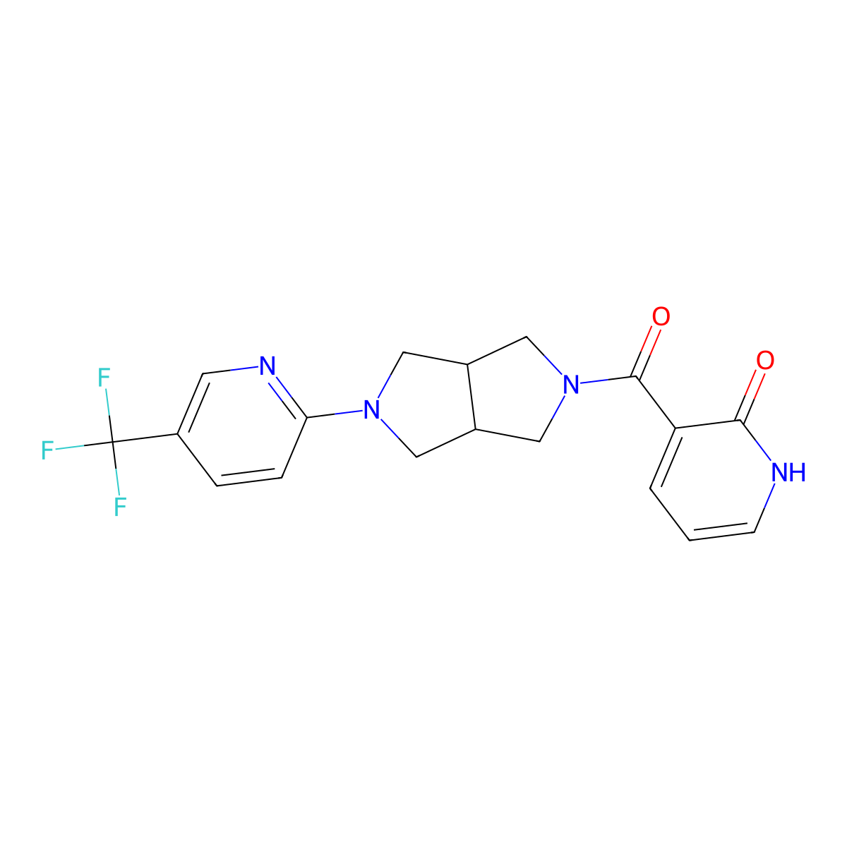 3-{5-[5-(Trifluoromethyl)pyridin-2-yl]-octahydropyrrolo[3,4-c]pyrrole-2-carbonyl}-1,2-dihydropyridin-2-one molecular structure, CAS 2415520-76-0