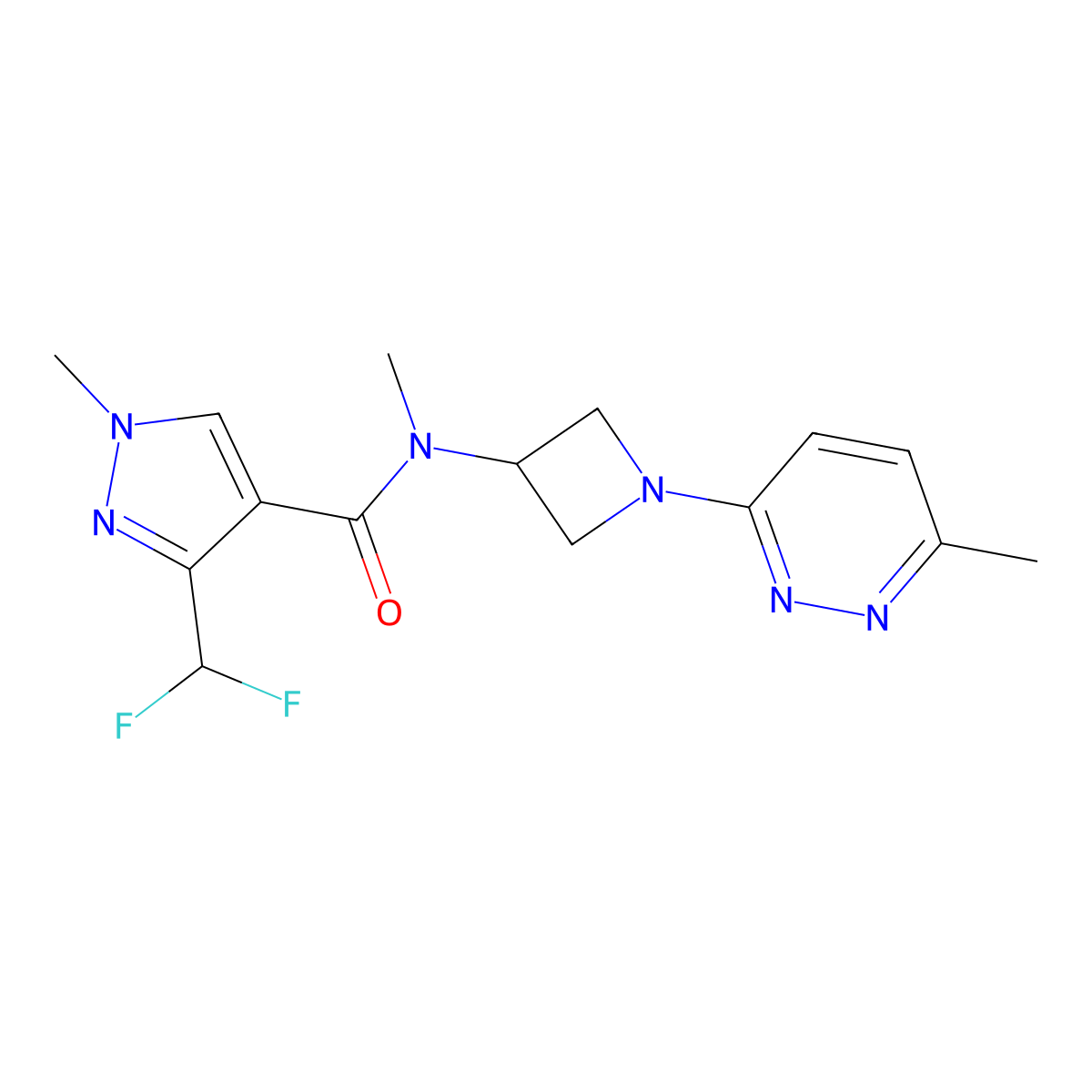 3-(difluoromethyl)-N,1-dimethyl-N-[1-(6-methylpyridazin-3-yl)azetidin-3-yl]-1H-pyrazole-4-carboxamide molecular structure, CAS 2415520-79-3