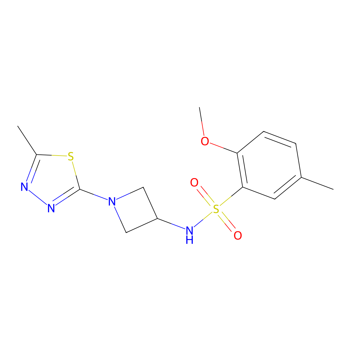2-methoxy-5-methyl-N-[1-(5-methyl-1,3,4-thiadiazol-2-yl)azetidin-3-yl]benzene-1-sulfonamide molecular structure, CAS 2415520-80-6
