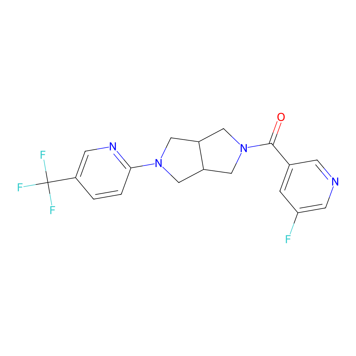 2-[5-(5-Fluoropyridine-3-carbonyl)-octahydropyrrolo[3,4-c]pyrrol-2-yl]-5-(trifluoromethyl)pyridine molecular structure, CAS 2415520-83-9