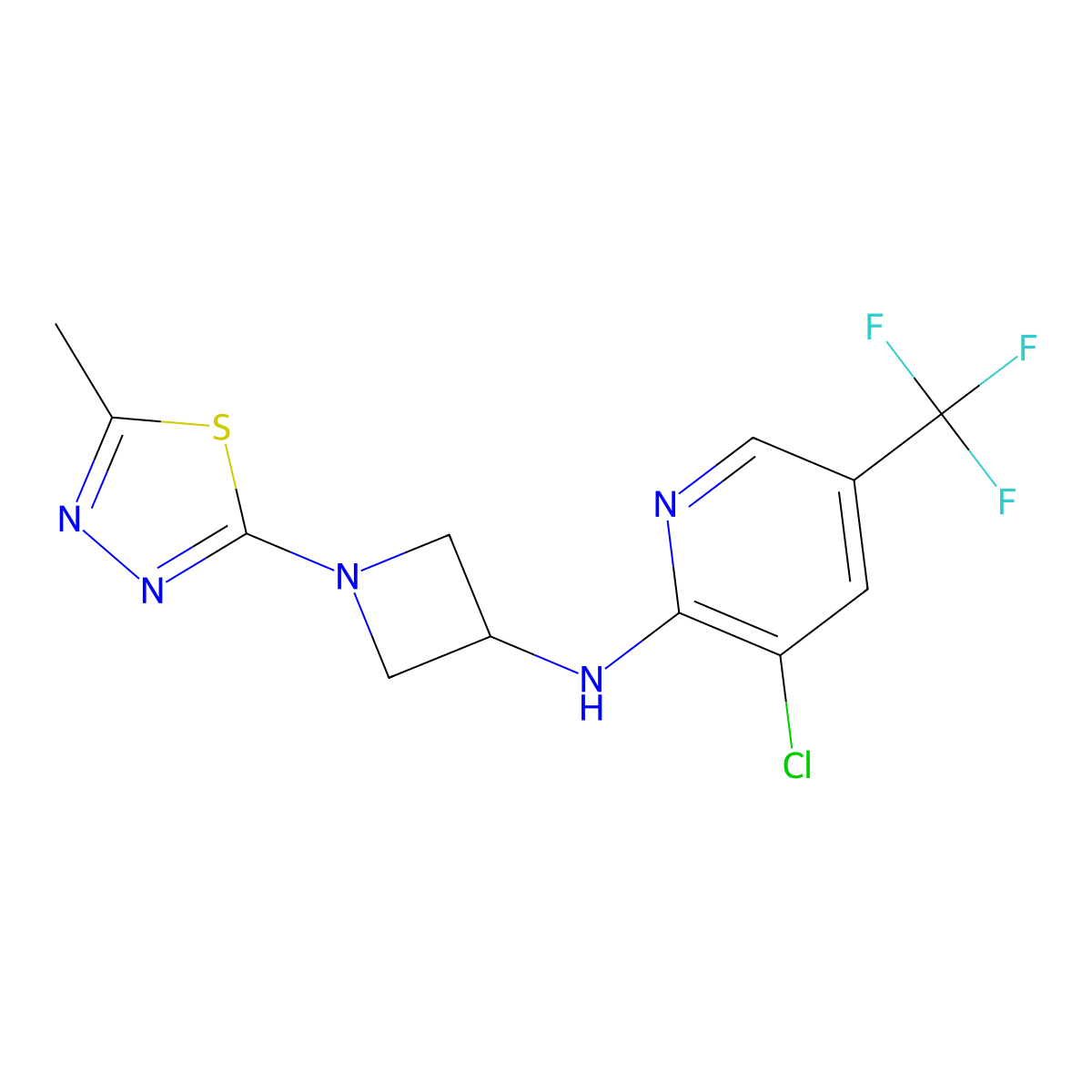 3-Chloro-N-[1-(5-methyl-1,3,4-thiadiazol-2-yl)azetidin-3-yl]-5-(trifluoromethyl)pyridin-2-amine molecular structure, CAS 2415520-84-0