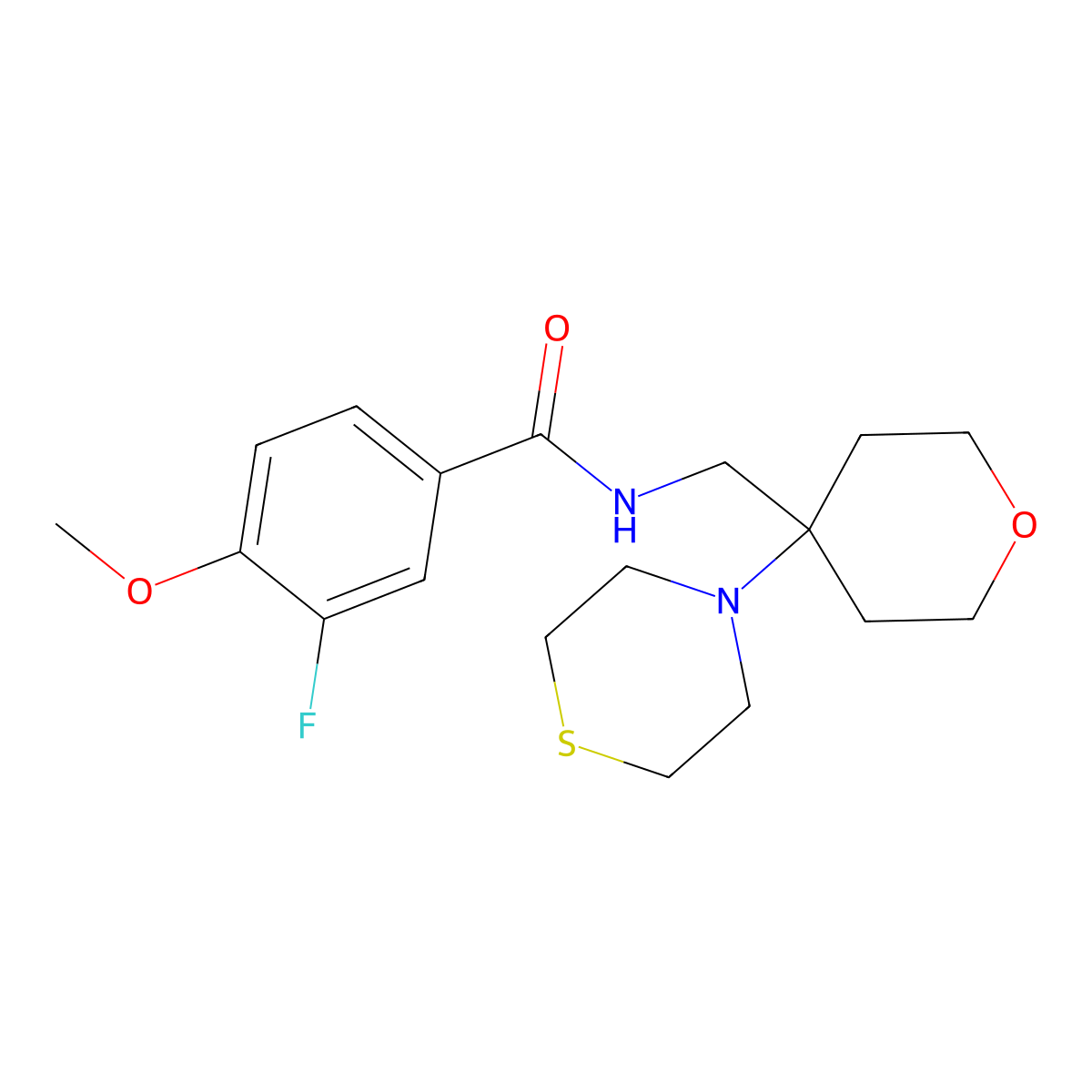 3-fluoro-4-methoxy-N-{[4-(thiomorpholin-4-yl)oxan-4-yl]methyl}benzamide molecular structure, CAS 2415520-90-8