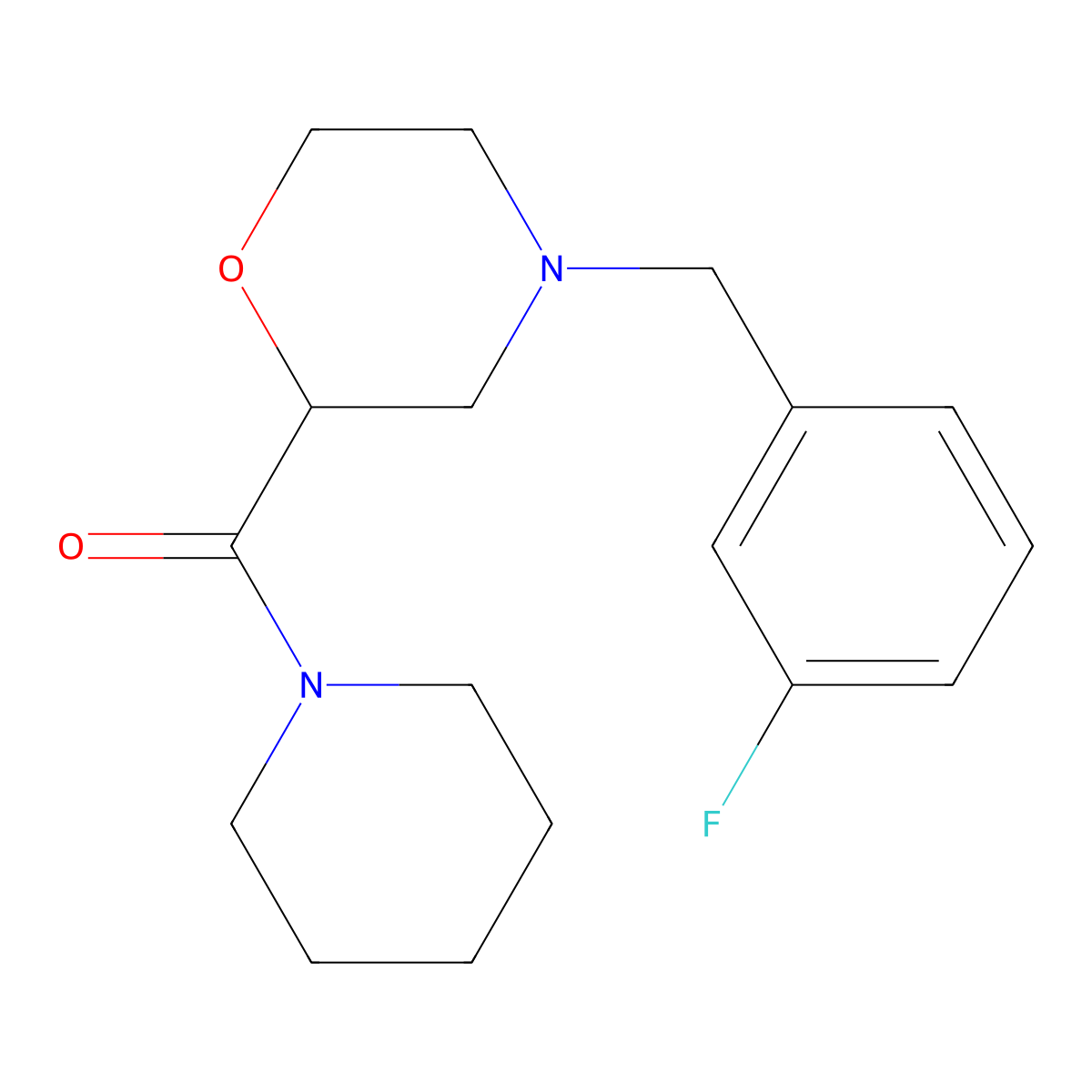 4-[(3-Fluorophenyl)methyl]-2-(piperidine-1-carbonyl)morpholine molecular structure, CAS 2415520-91-9