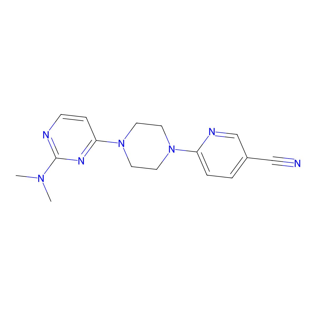 6-{4-[2-(Dimethylamino)pyrimidin-4-yl]piperazin-1-yl}pyridine-3-carbonitrile molecular structure, CAS 2415521-01-4