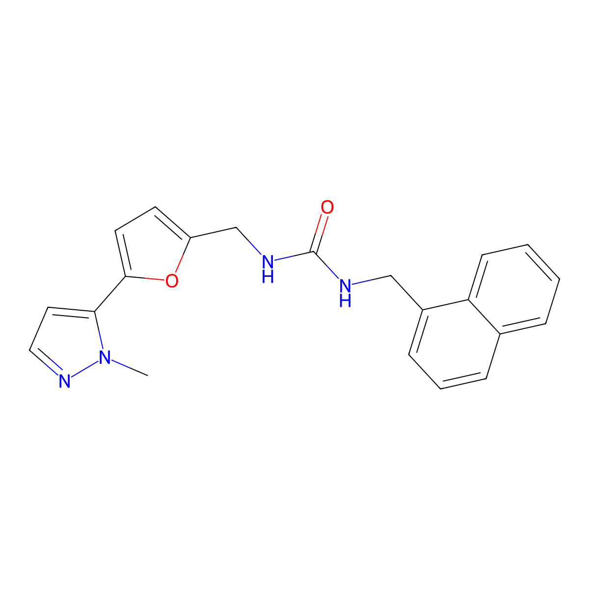 3-{[5-(1-methyl-1H-pyrazol-5-yl)furan-2-yl]methyl}-1-[(naphthalen-1-yl)methyl]urea molecular structure, CAS 2415521-05-8