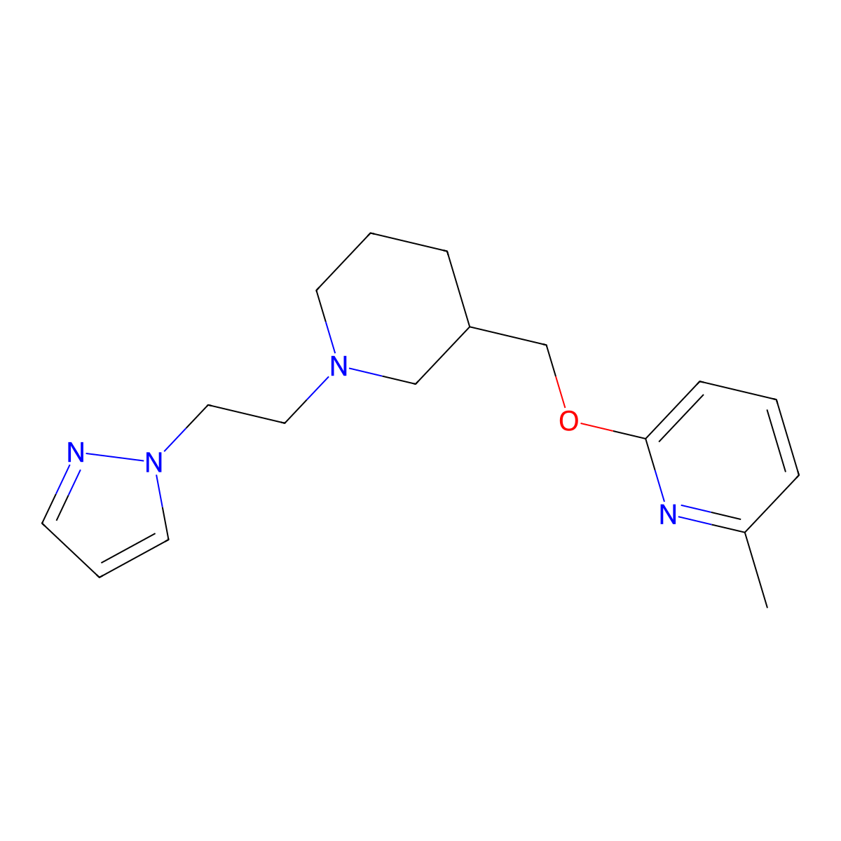 2-methyl-6-({1-[2-(1H-pyrazol-1-yl)ethyl]piperidin-3-yl}methoxy)pyridine molecular structure, CAS 2415521-09-2
