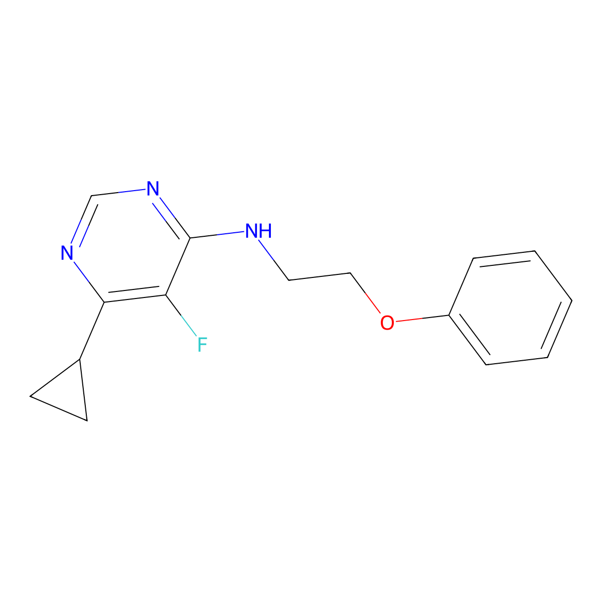 6-cyclopropyl-5-fluoro-N-(2-phenoxyethyl)pyrimidin-4-amine molecular structure, CAS 2415521-14-9