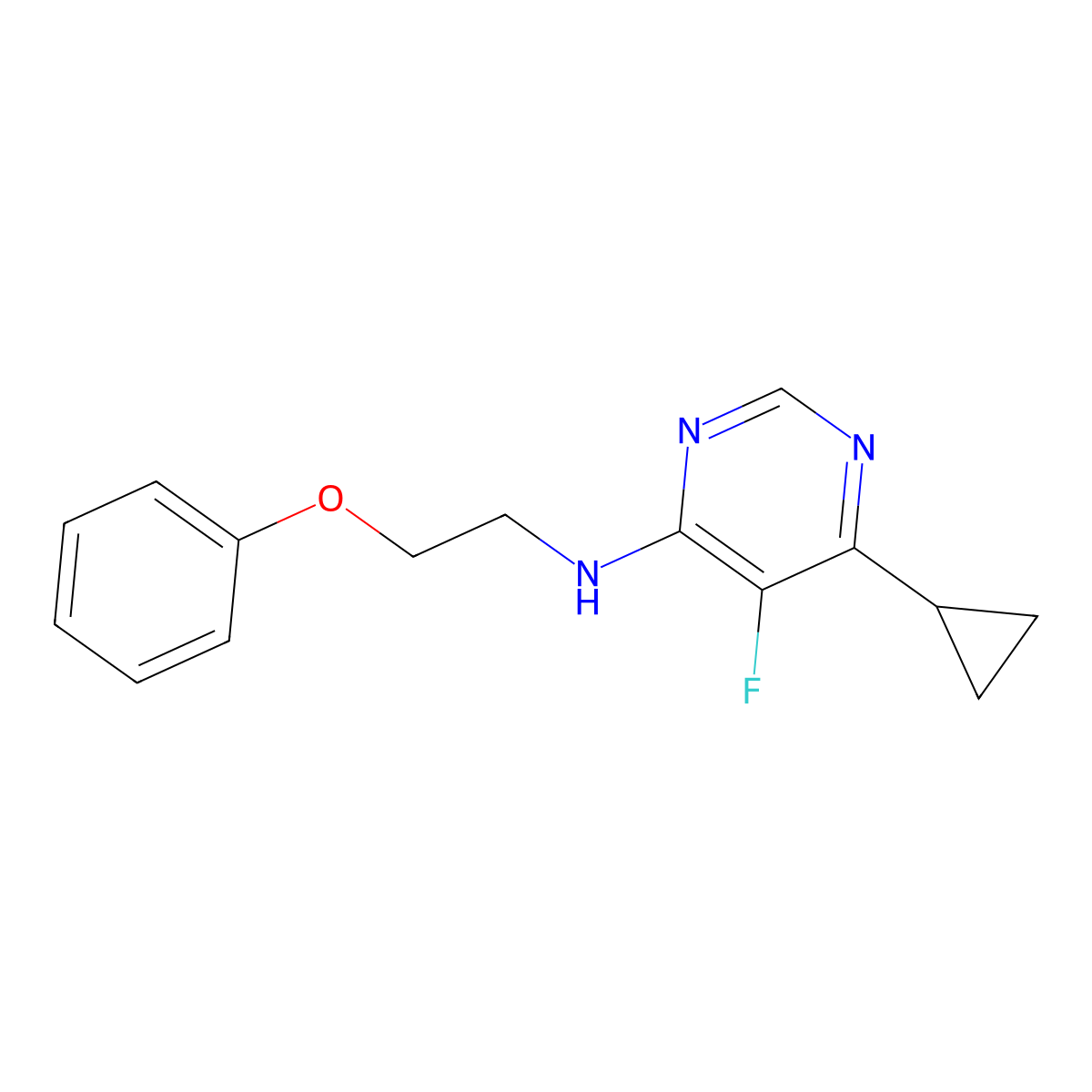 6-cyclopropyl-5-fluoro-N-(2-phenoxyethyl)pyrimidin-4-amine molecular structure, CAS 2415521-14-9