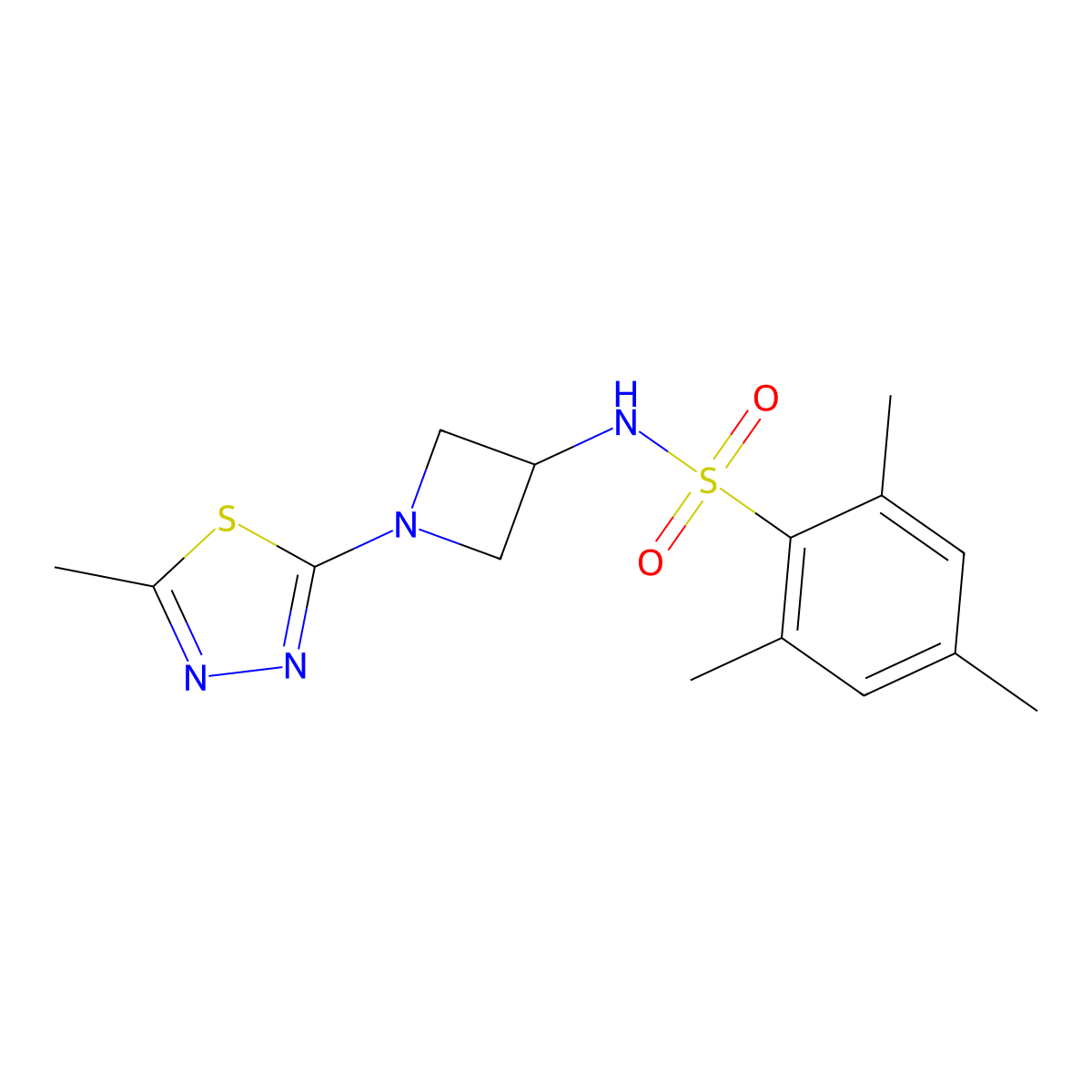 2,4,6-trimethyl-N-[1-(5-methyl-1,3,4-thiadiazol-2-yl)azetidin-3-yl]benzene-1-sulfonamide molecular structure, CAS 2415521-17-2