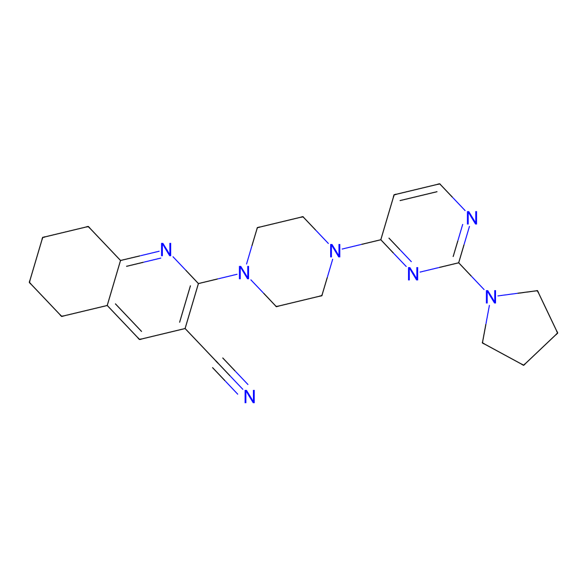 2-{4-[2-(Pyrrolidin-1-yl)pyrimidin-4-yl]piperazin-1-yl}-5,6,7,8-tetrahydroquinoline-3-carbonitrile molecular structure, CAS 2415521-19-4