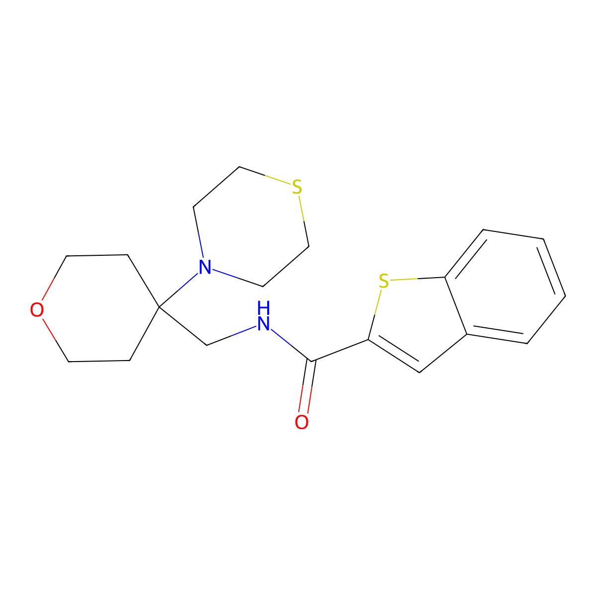N-{[4-(thiomorpholin-4-yl)oxan-4-yl]methyl}-1-benzothiophene-2-carboxamide molecular structure, CAS 2415521-21-8