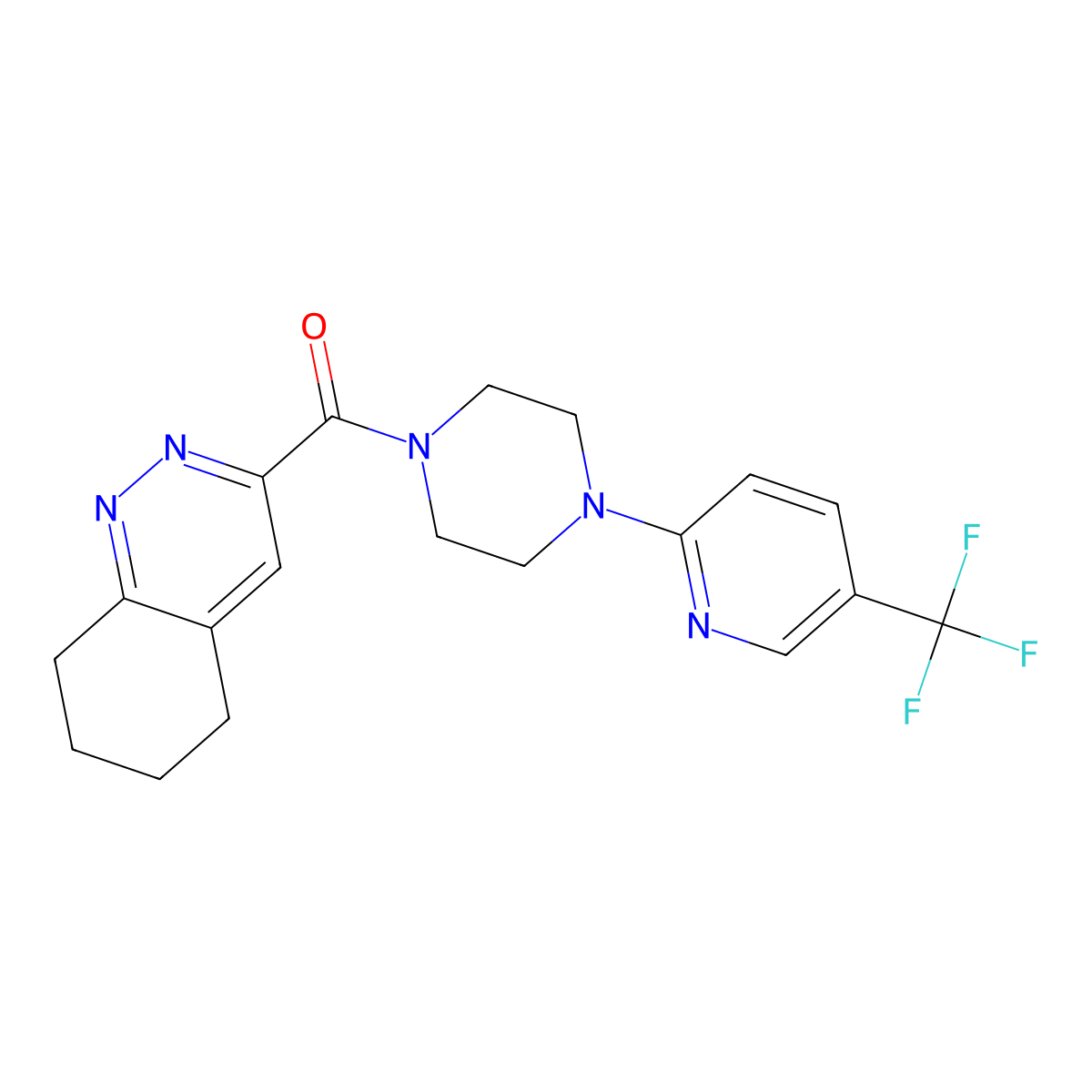 3-{4-[5-(Trifluoromethyl)pyridin-2-yl]piperazine-1-carbonyl}-5,6,7,8-tetrahydrocinnoline molecular structure, CAS 2415521-27-4