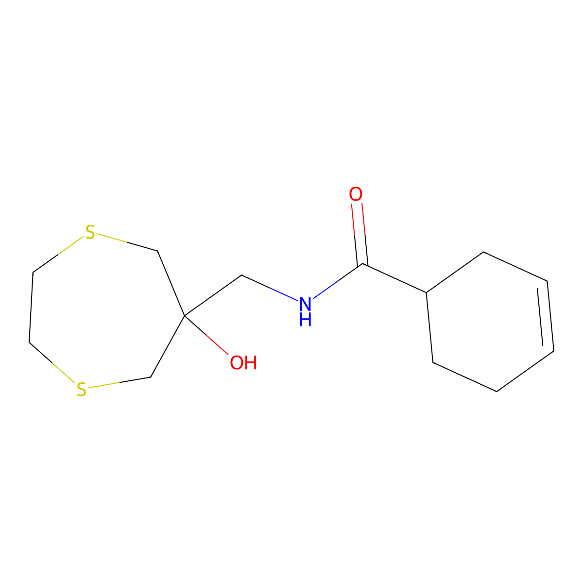 N-[(6-Hydroxy-1,4-dithiepan-6-yl)methyl]cyclohex-3-ene-1-carboxamide molecular structure, CAS 2415521-32-1