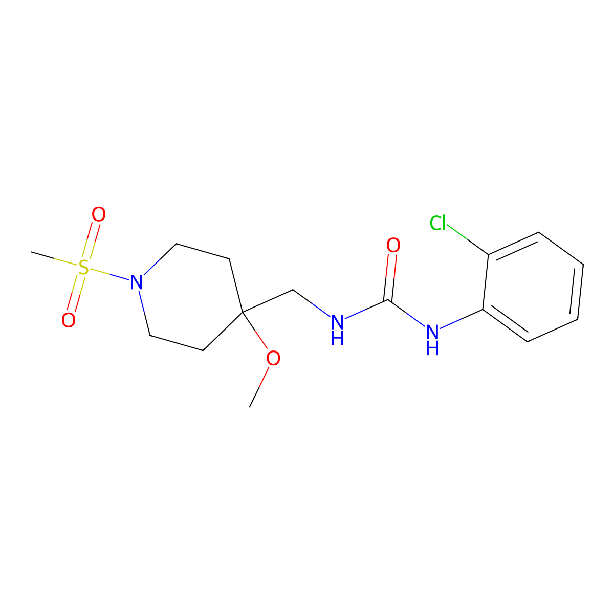 1-(2-Chlorophenyl)-3-[(1-methanesulfonyl-4-methoxypiperidin-4-yl)methyl]urea molecular structure, CAS 2415521-37-6