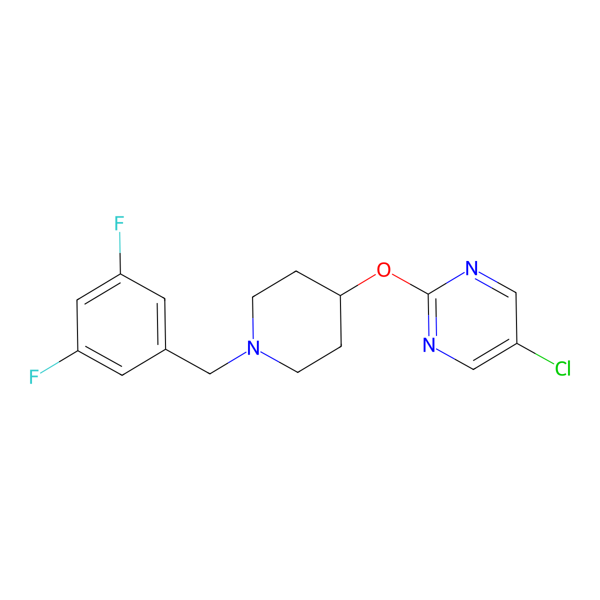 5-Chloro-2-({1-[(3,5-difluorophenyl)methyl]piperidin-4-yl}oxy)pyrimidine molecular structure, CAS 2415522-45-9