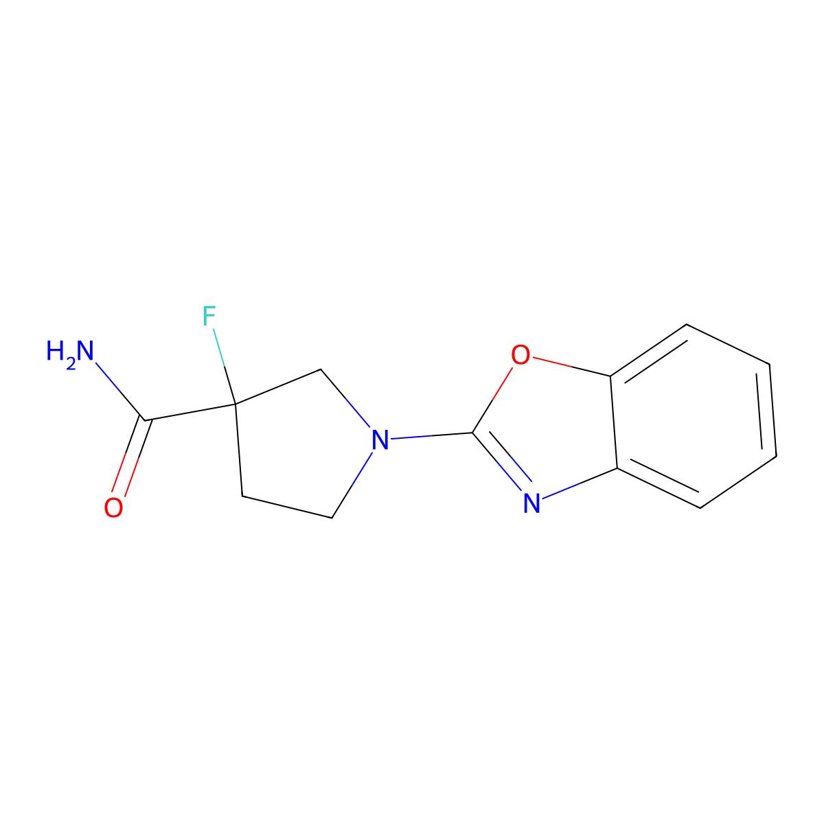1-(1,3-Benzoxazol-2-yl)-3-fluoropyrrolidine-3-carboxamide molecular structure, CAS 2415522-48-2
