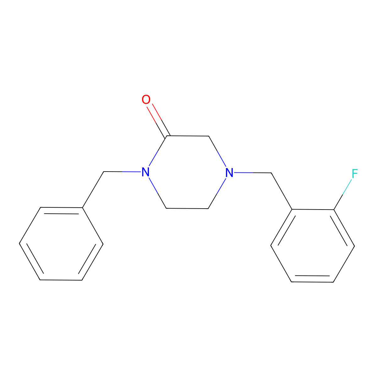 1-Benzyl-4-[(2-fluorophenyl)methyl]piperazin-2-one molecular structure, CAS 2415522-49-3