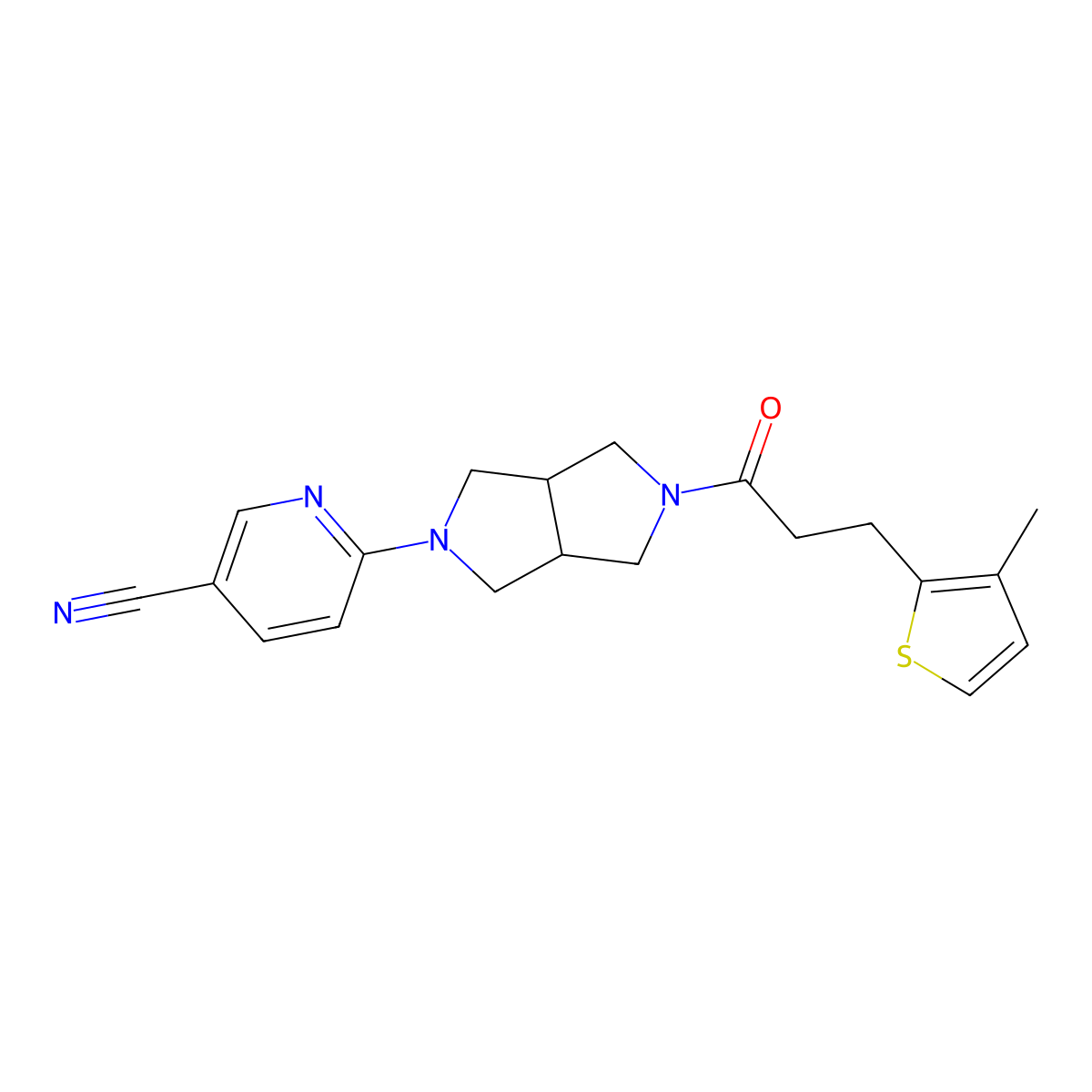 6-{5-[3-(3-Methylthiophen-2-yl)propanoyl]-octahydropyrrolo[3,4-c]pyrrol-2-yl}pyridine-3-carbonitrile molecular structure, CAS 2415522-51-7