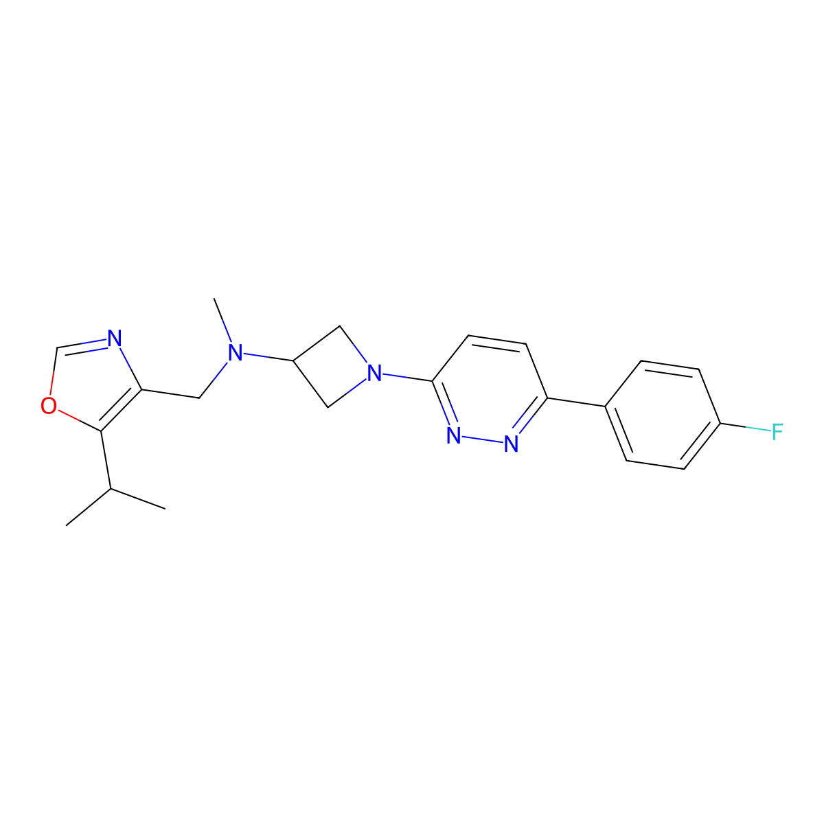 1-[6-(4-fluorophenyl)pyridazin-3-yl]-N-methyl-N-{[5-(propan-2-yl)-1,3-oxazol-4-yl]methyl}azetidin-3-amine molecular structure, CAS 2415522-53-9