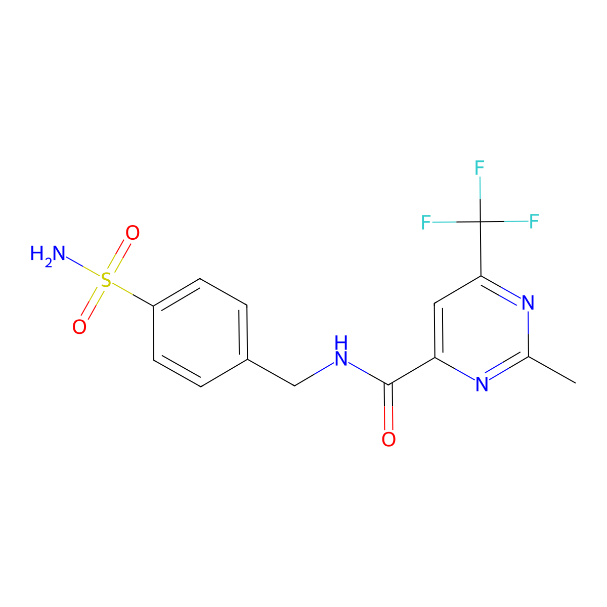 2-Methyl-N-[(4-sulfamoylphenyl)methyl]-6-(trifluoromethyl)pyrimidine-4-carboxamide molecular structure, CAS 2415522-55-1