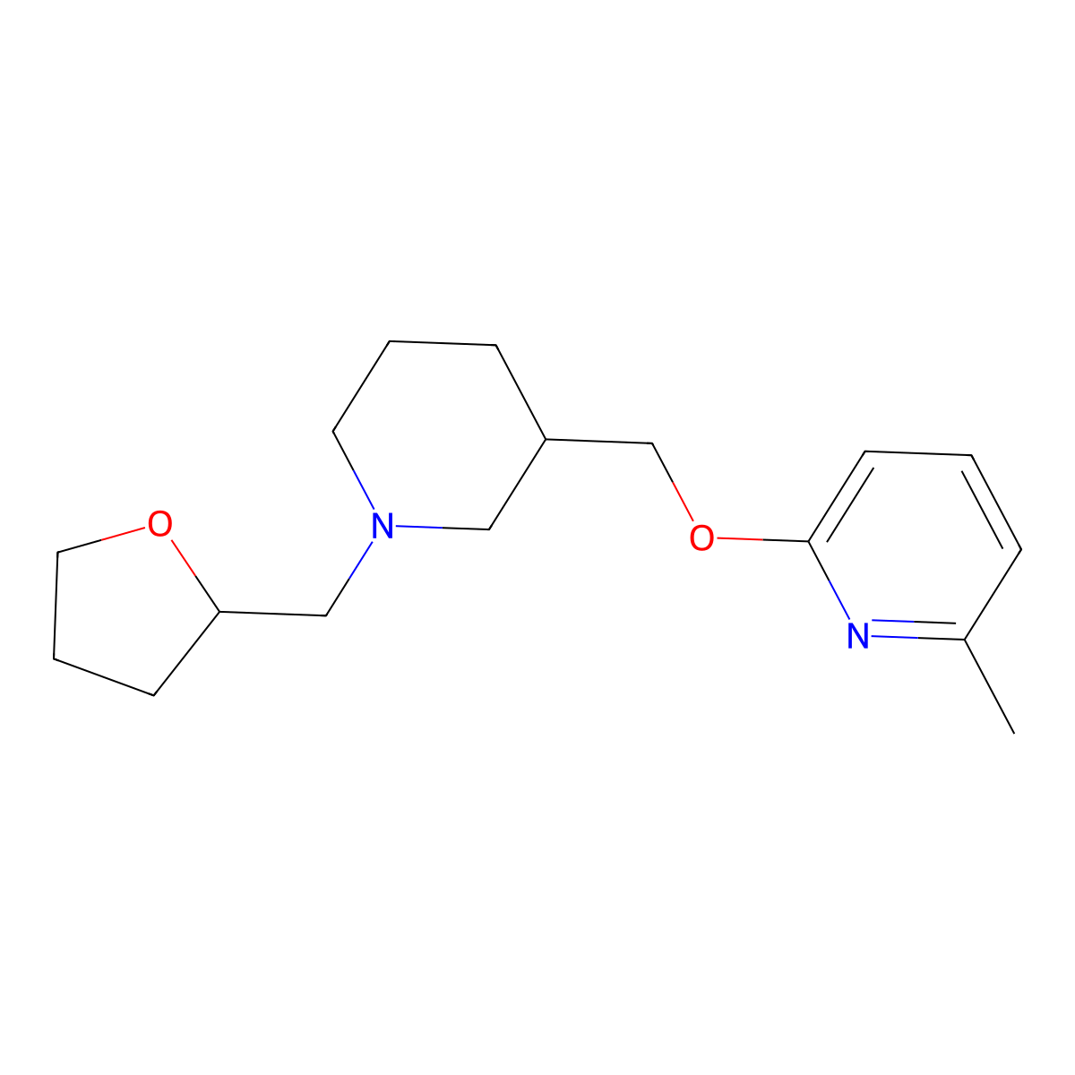 2-Methyl-6-({1-[(oxolan-2-yl)methyl]piperidin-3-yl}methoxy)pyridine molecular structure, CAS 2415522-58-4