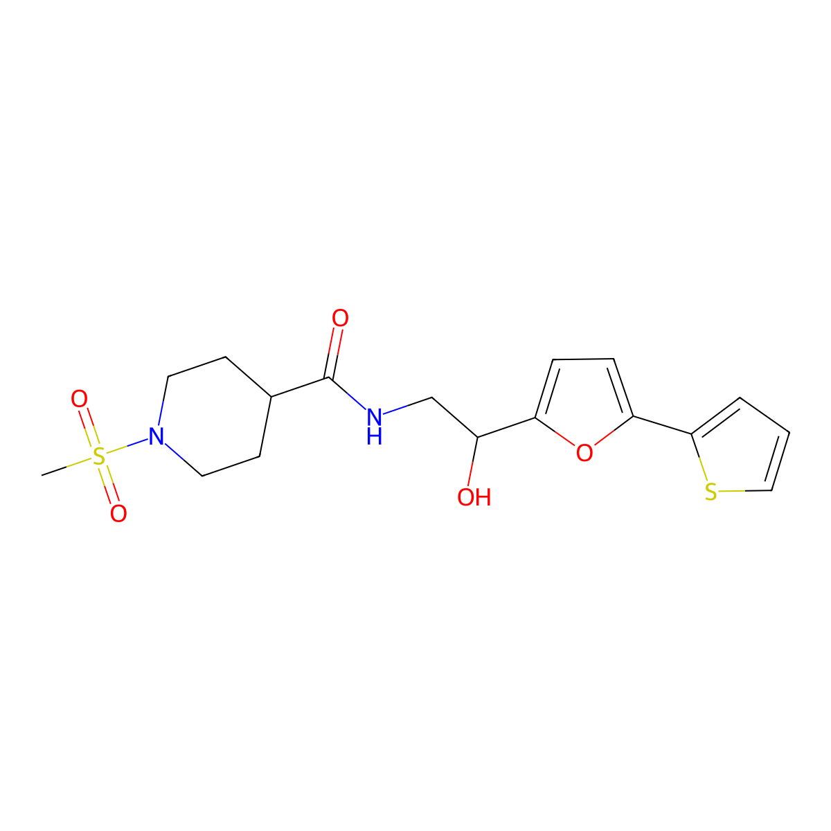 N-{2-hydroxy-2-[5-(thiophen-2-yl)furan-2-yl]ethyl}-1-methanesulfonylpiperidine-4-carboxamide molecular structure, CAS 2415522-59-5