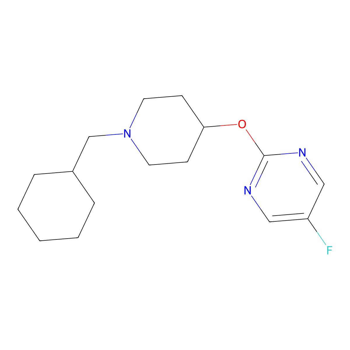 2-{[1-(Cyclohexylmethyl)piperidin-4-yl]oxy}-5-fluoropyrimidine molecular structure, CAS 2415522-63-1