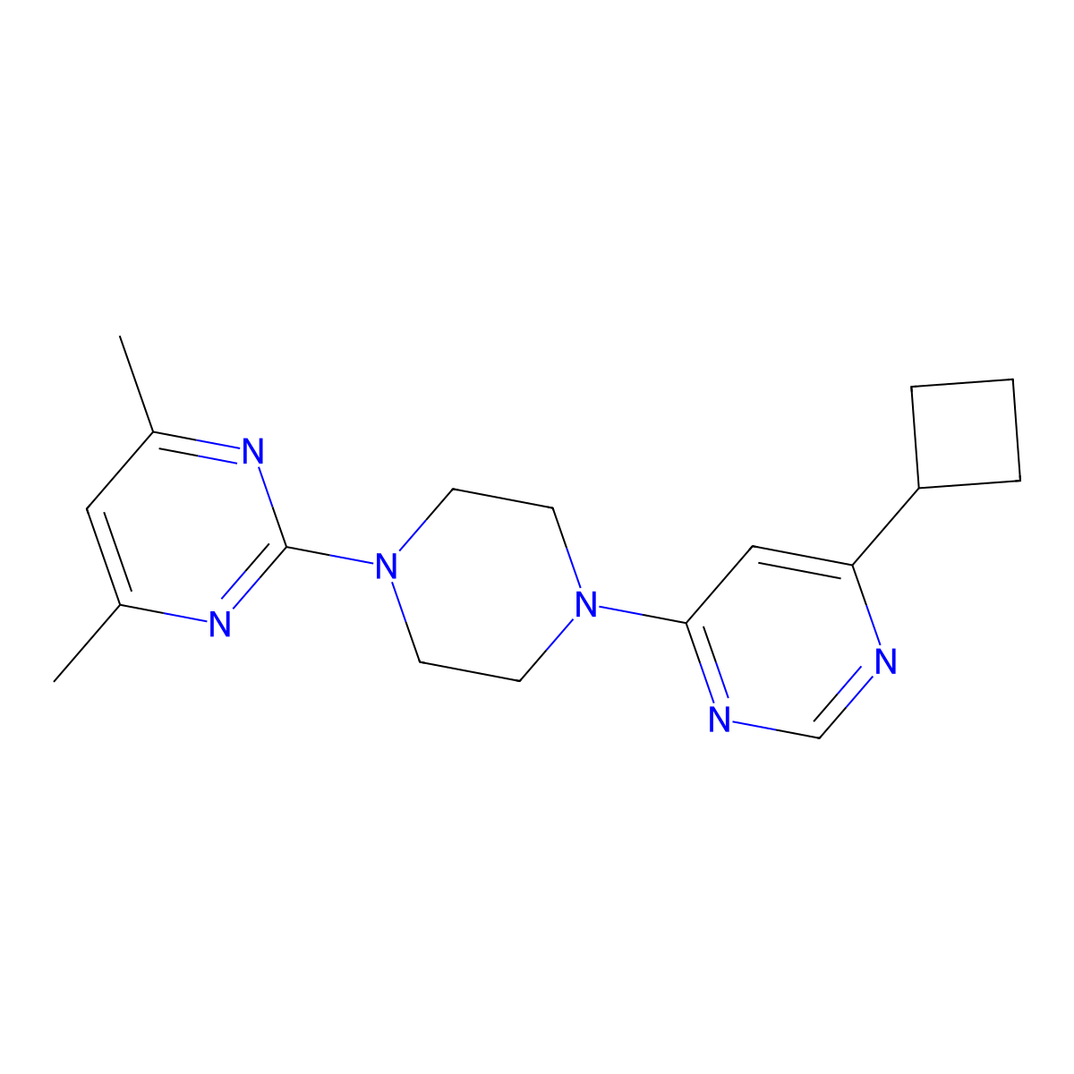 4-Cyclobutyl-6-[4-(4,6-dimethylpyrimidin-2-yl)piperazin-1-yl]pyrimidine molecular structure, CAS 2415522-70-0